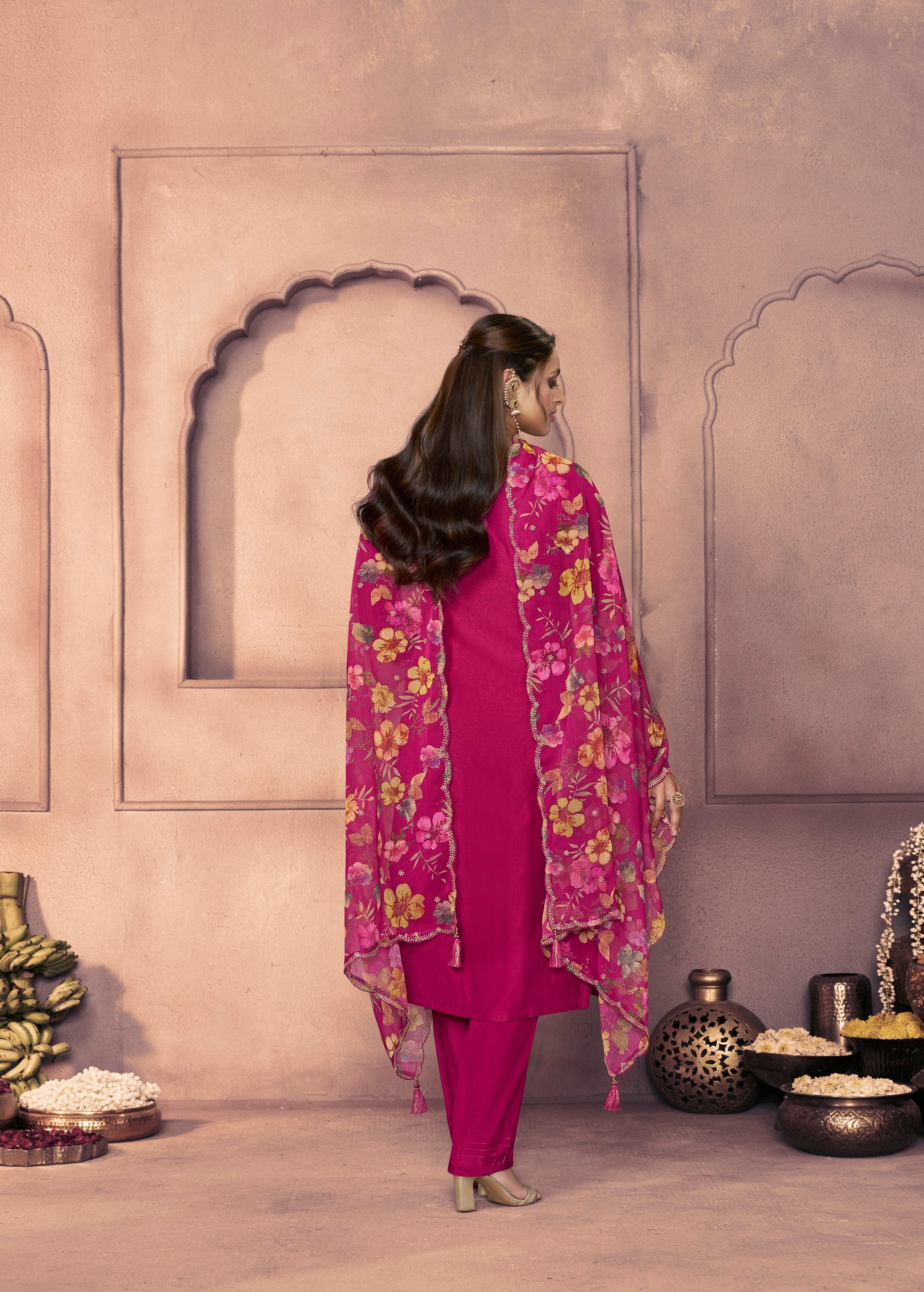 Rani Pink Embellished Dola Silk Pant Set