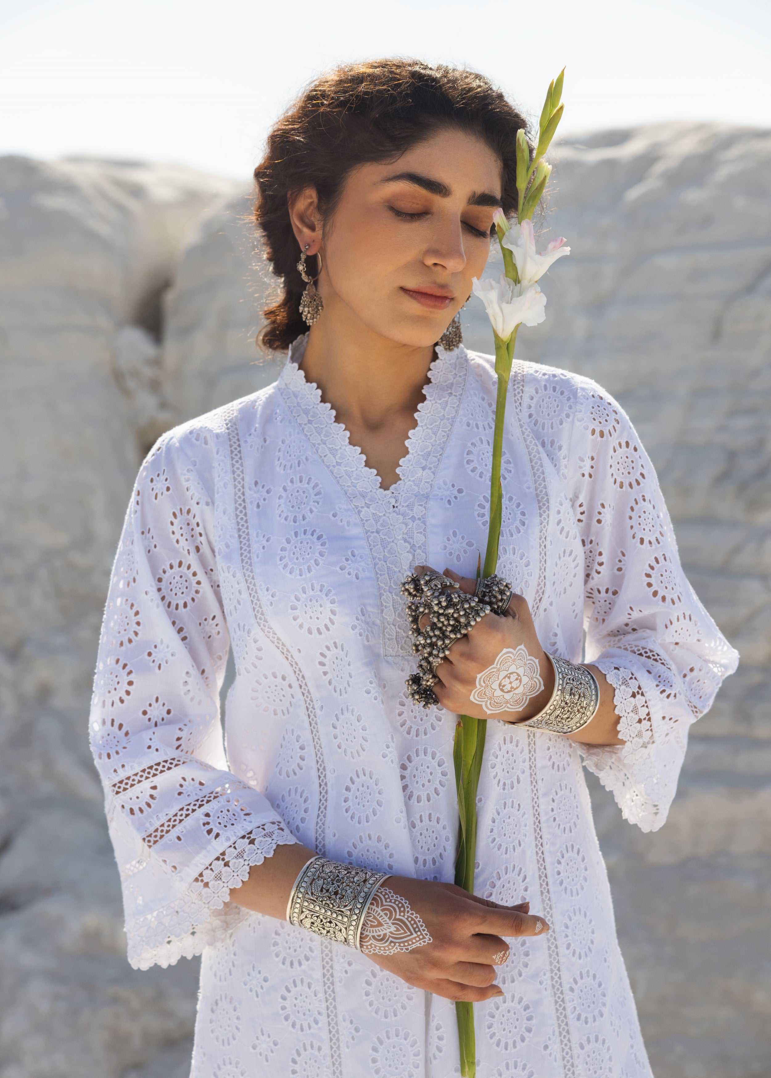 White Embroidered Organic Cotton Kurta Set
