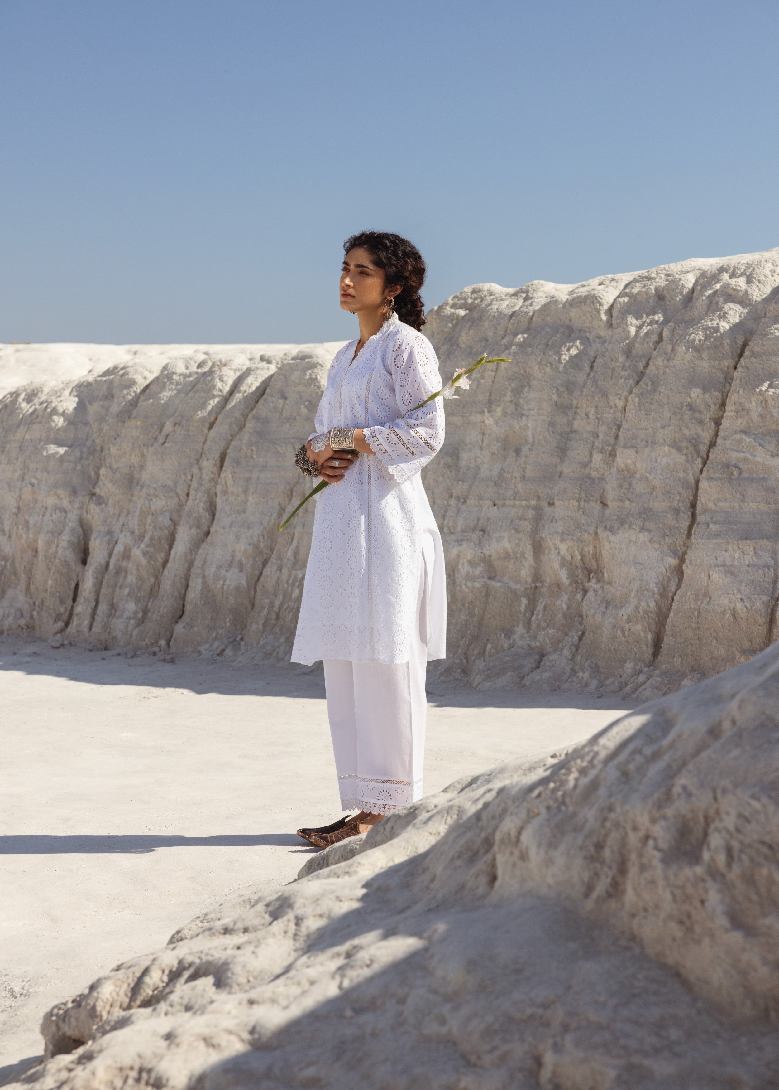 White Embroidered Organic Cotton Kurta Set