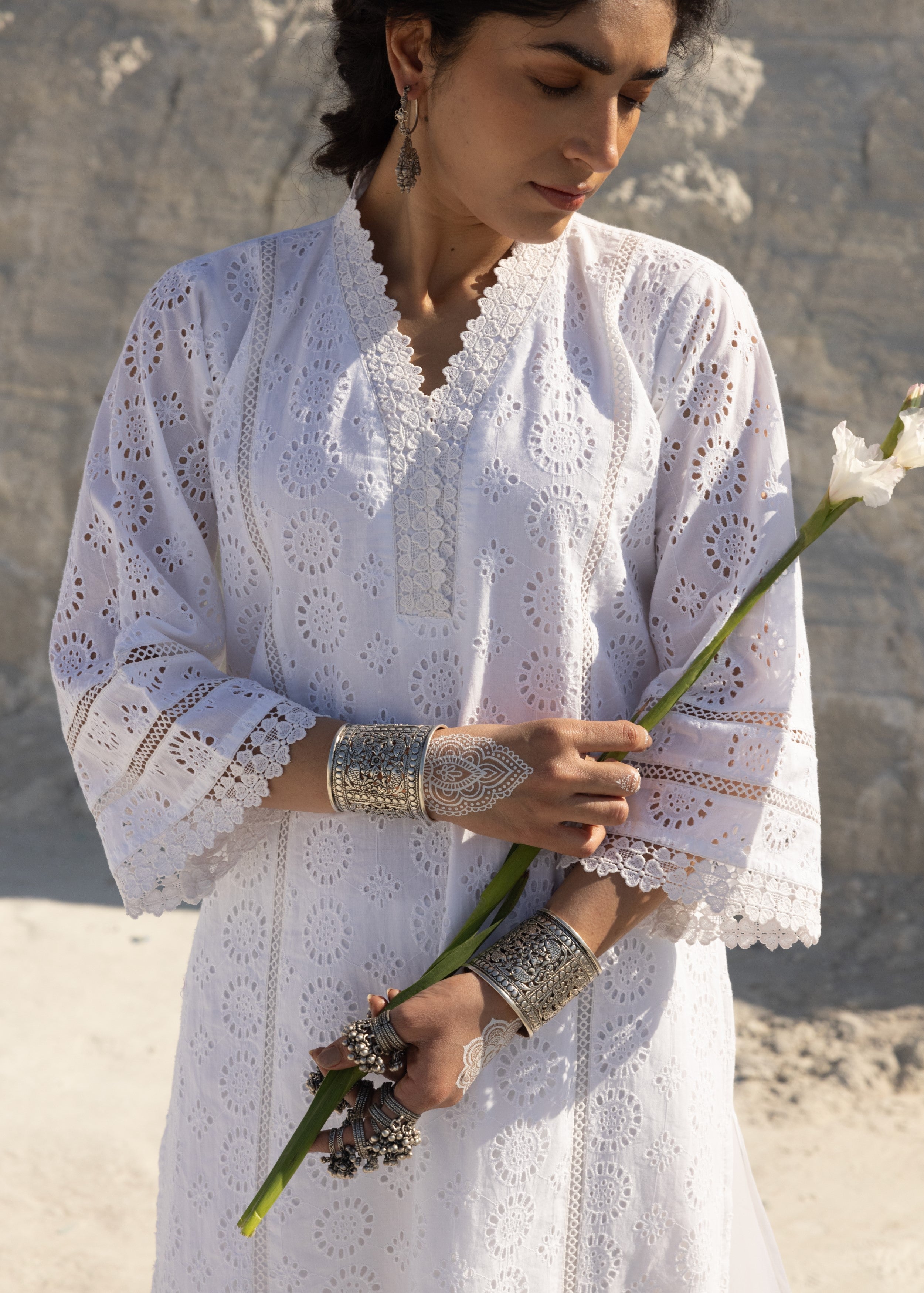 White Embroidered Organic Cotton Kurta Set