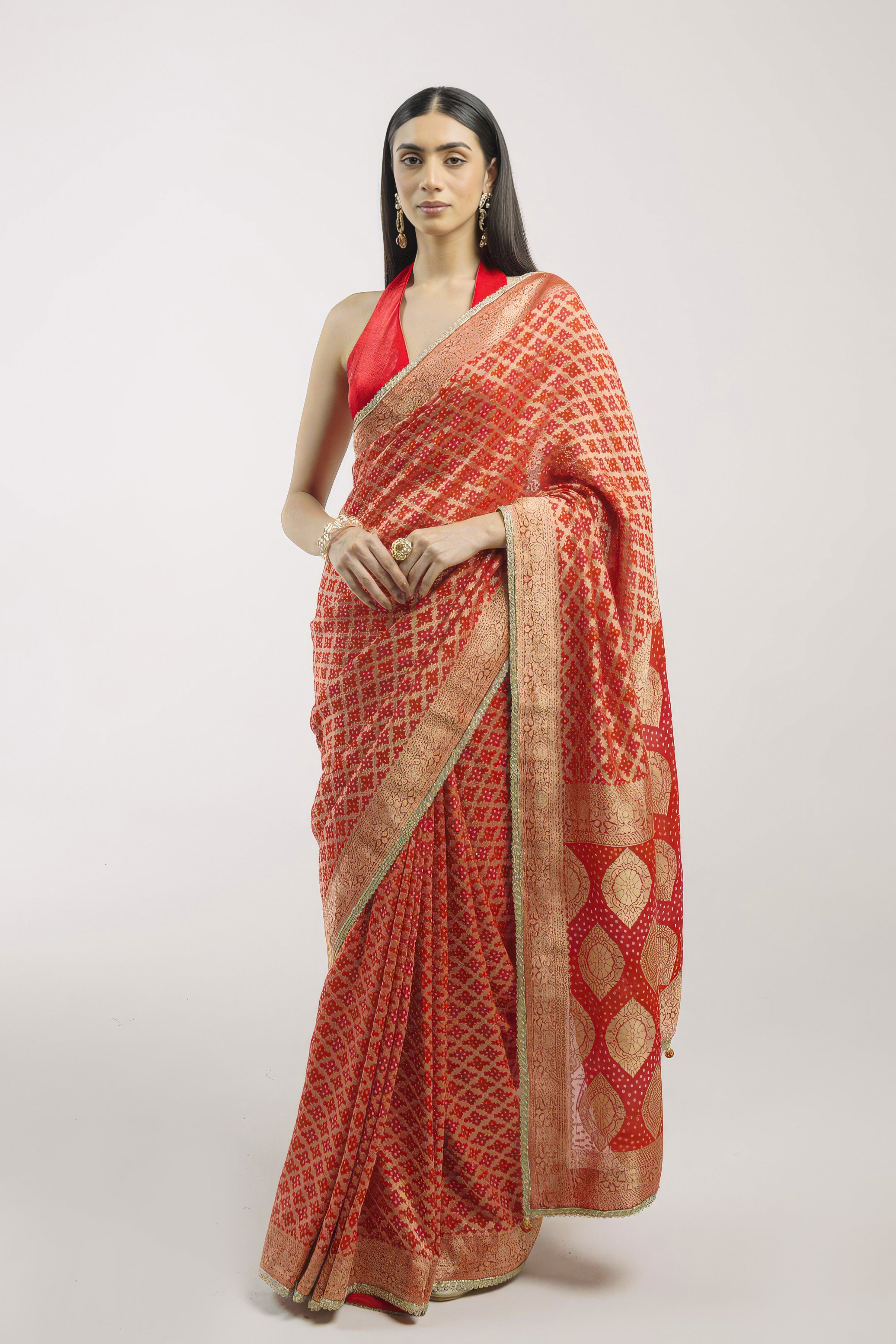 Bright Red Embellished Premium Banarasi Silk Saree