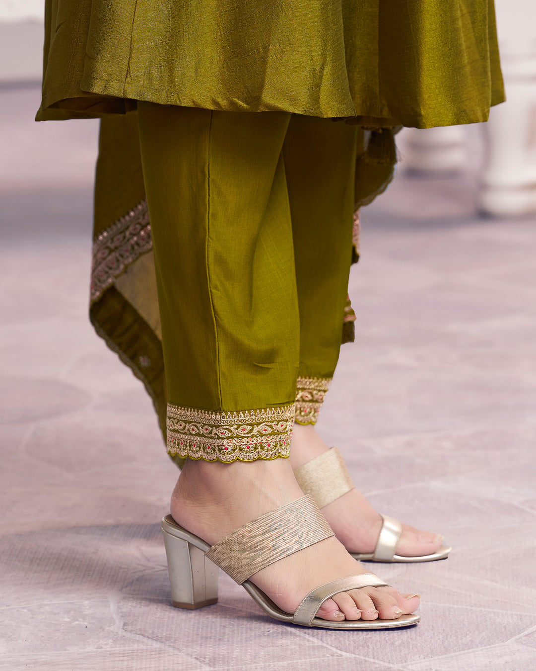Moss Gilded Embellished Vichitra Silk Anarkali Set