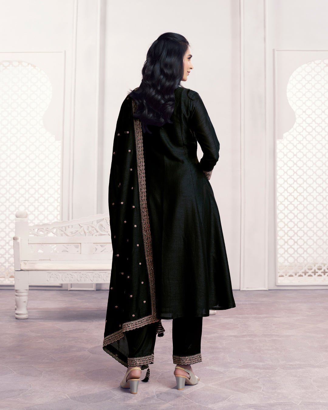 Onyx Gilded Embellished Vichitra Silk Anarkali Set