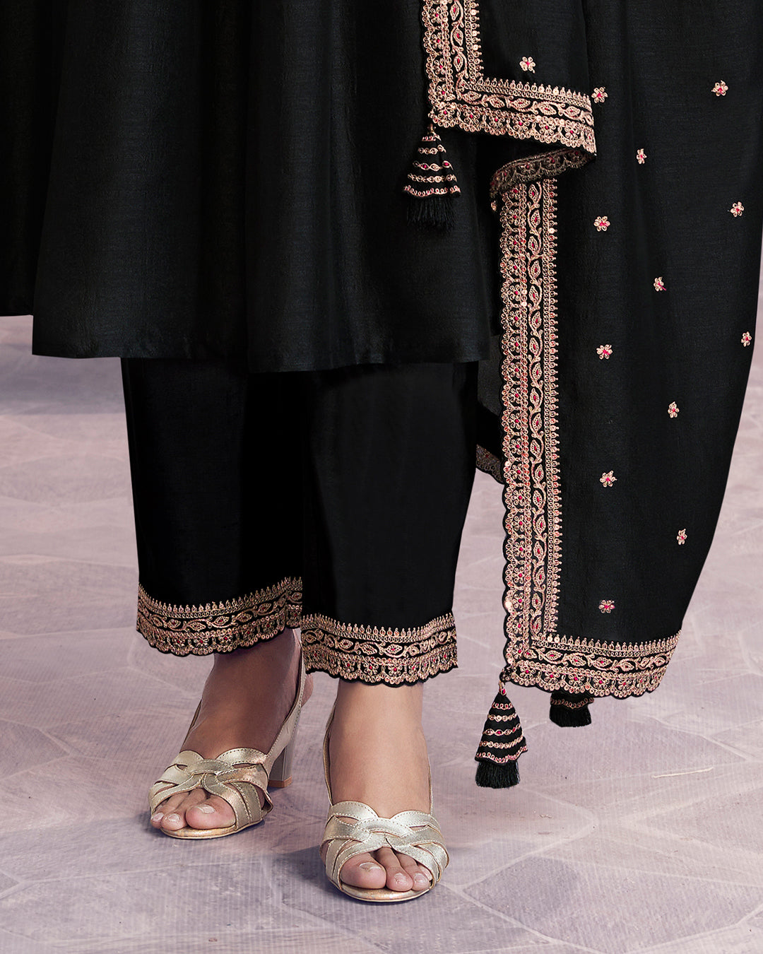Onyx Gilded Embellished Vichitra Silk Anarkali Set