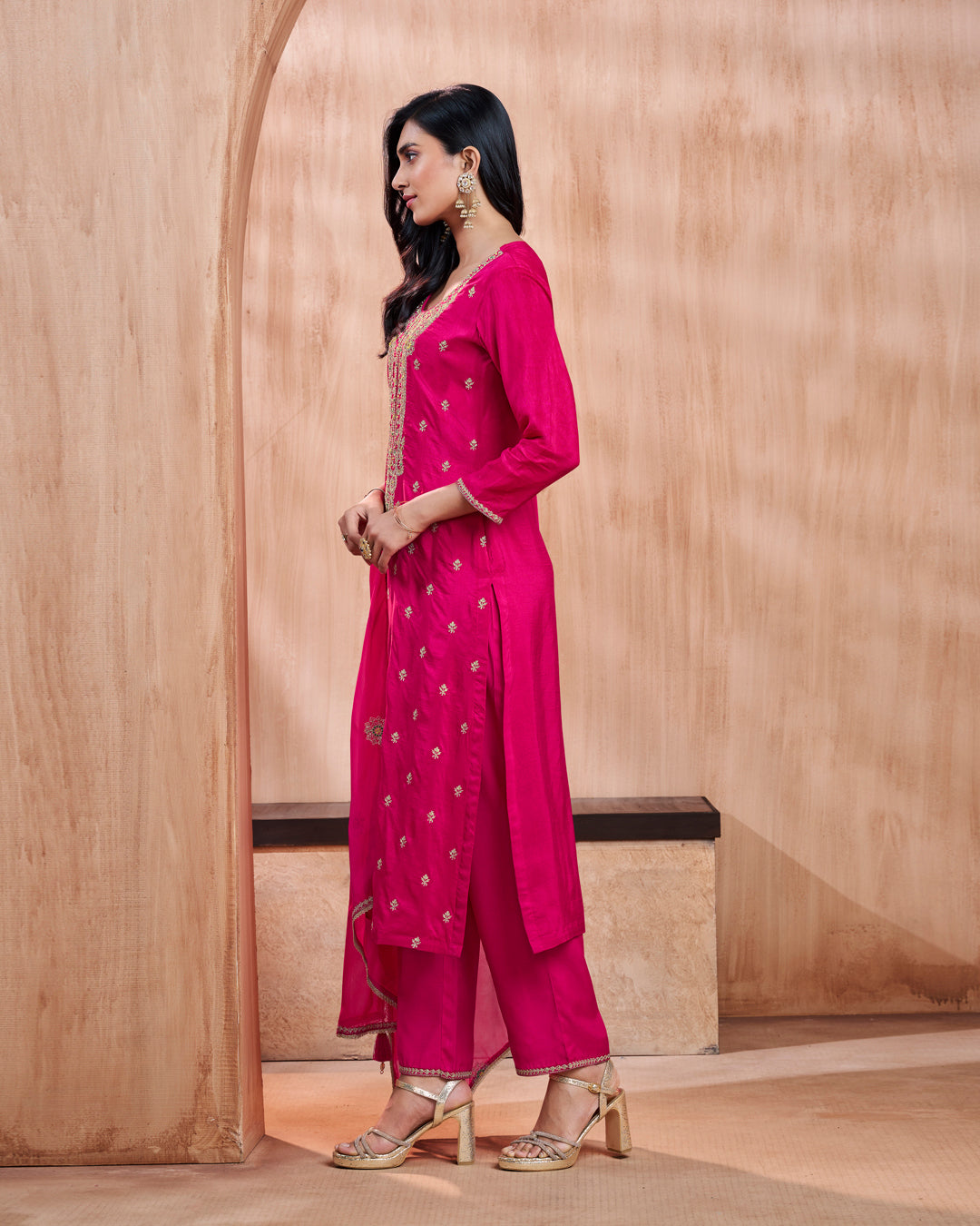 Crimson Bloom Embellished Vichitra Silk Pant Set