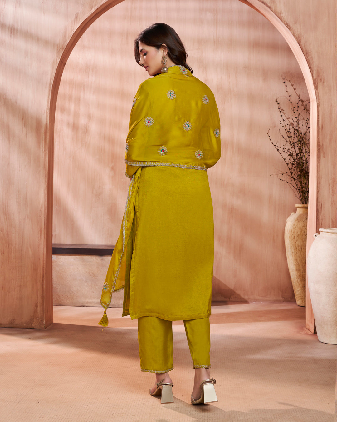 Citrine Bloom Embellished Vichitra Silk Pant Set