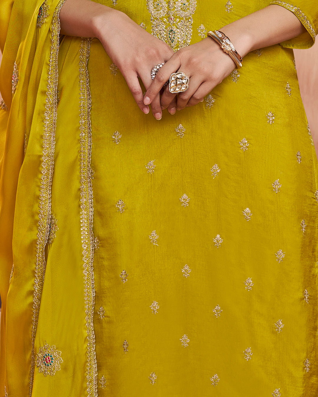 Citrine Bloom Embellished Vichitra Silk Pant Set