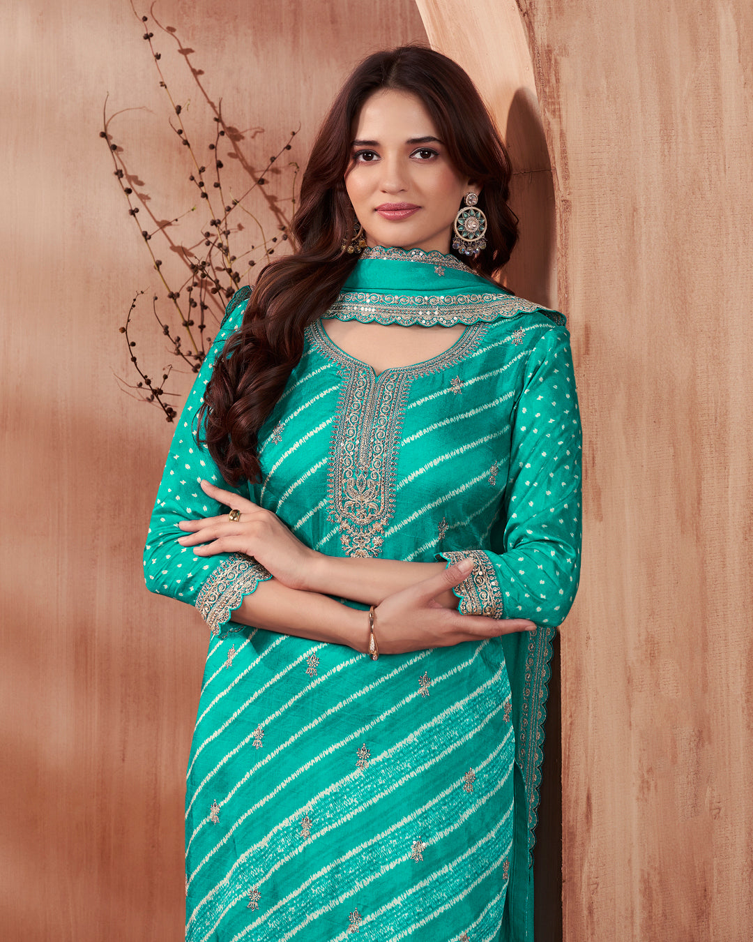 Panna Grace Embellished Dola Silk Pant Set