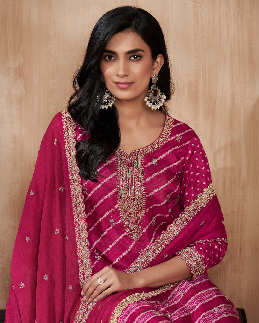 Plum Grace Embellished Dola Silk Pant Set