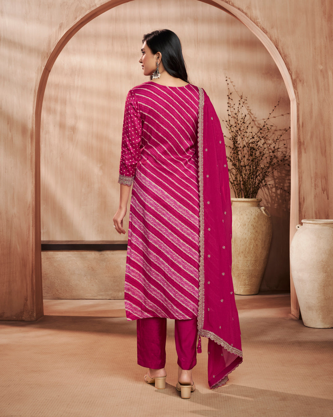 Plum Grace Embellished Dola Silk Pant Set