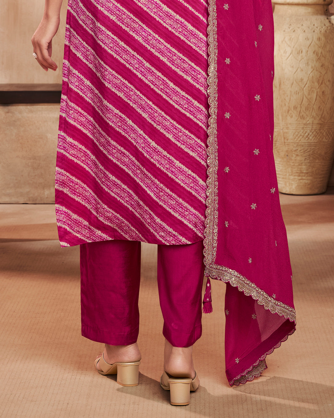 Plum Grace Embellished Dola Silk Pant Set