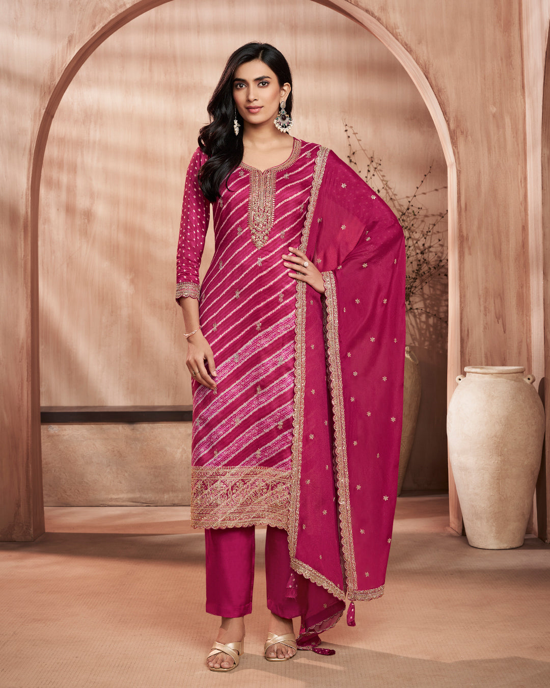 Plum Grace Embellished Dola Silk Pant Set