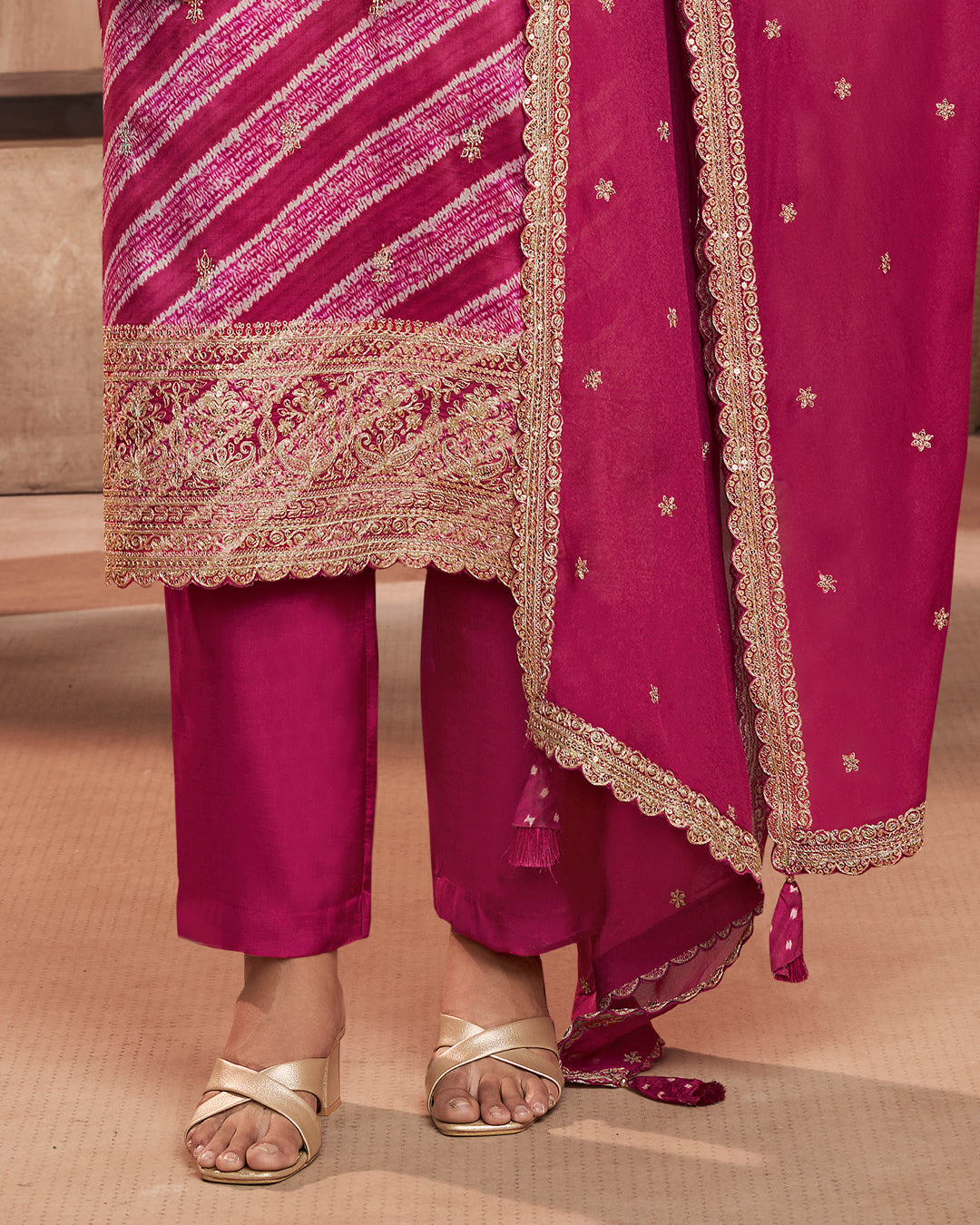Plum Grace Embellished Dola Silk Pant Set