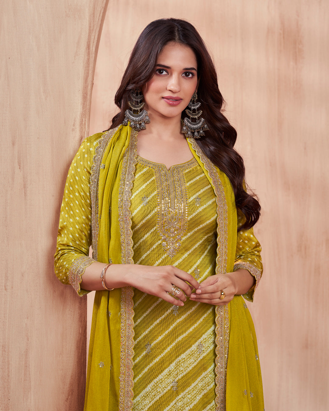 Olive Grace Embellished Dola Silk Pant Set