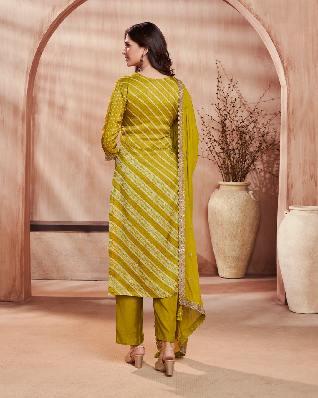 Olive Grace Embellished Dola Silk Pant Set