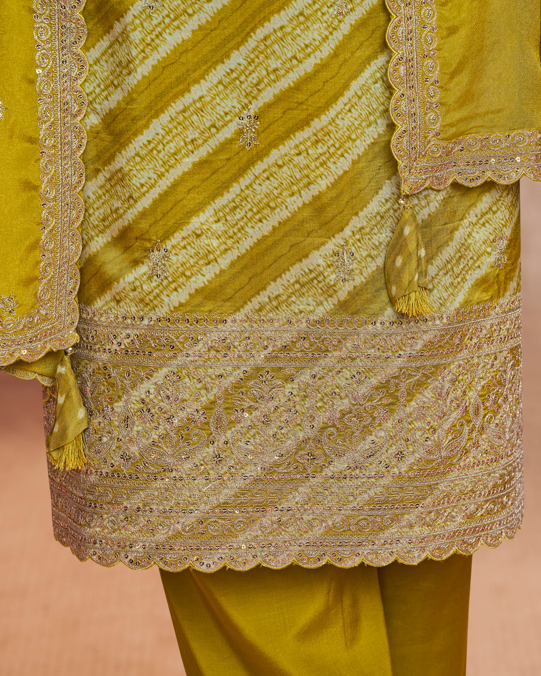 Olive Grace Embellished Dola Silk Pant Set