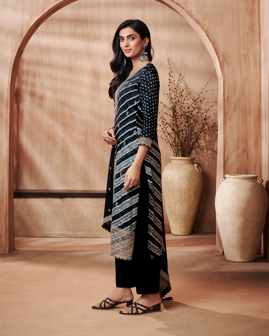 Onyx Grace Embellished Dola Silk Pant Set