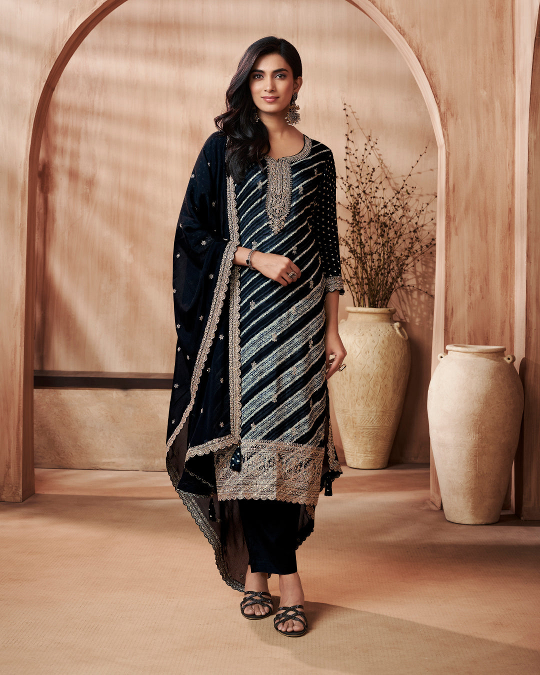 Onyx Grace Embellished Dola Silk Pant Set