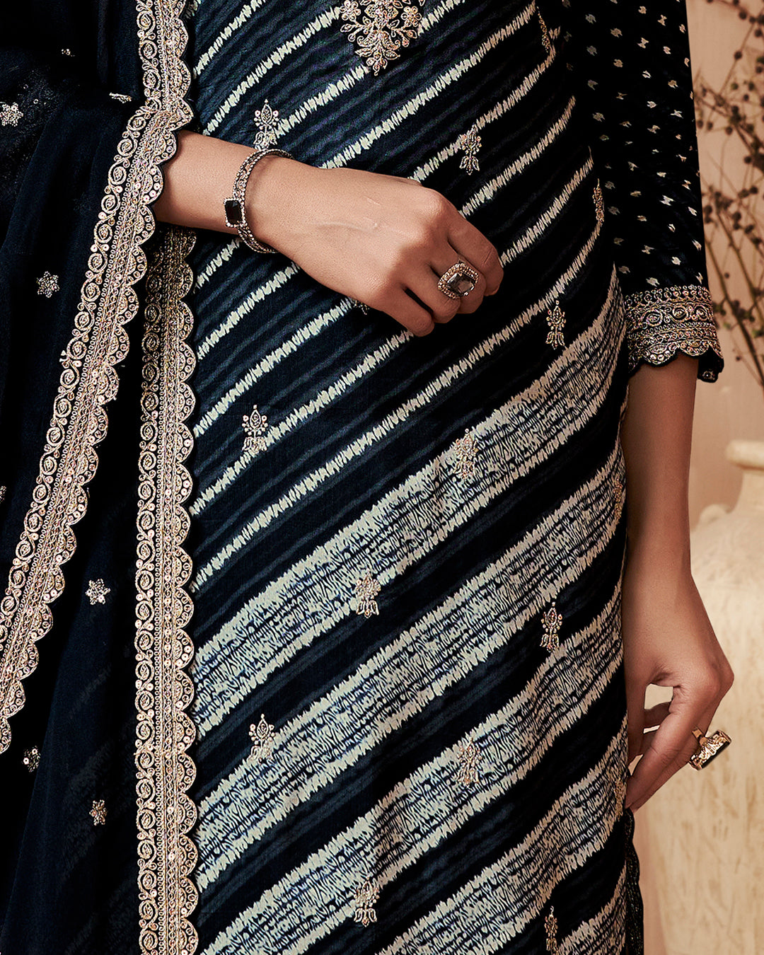 Onyx Grace Embellished Dola Silk Pant Set