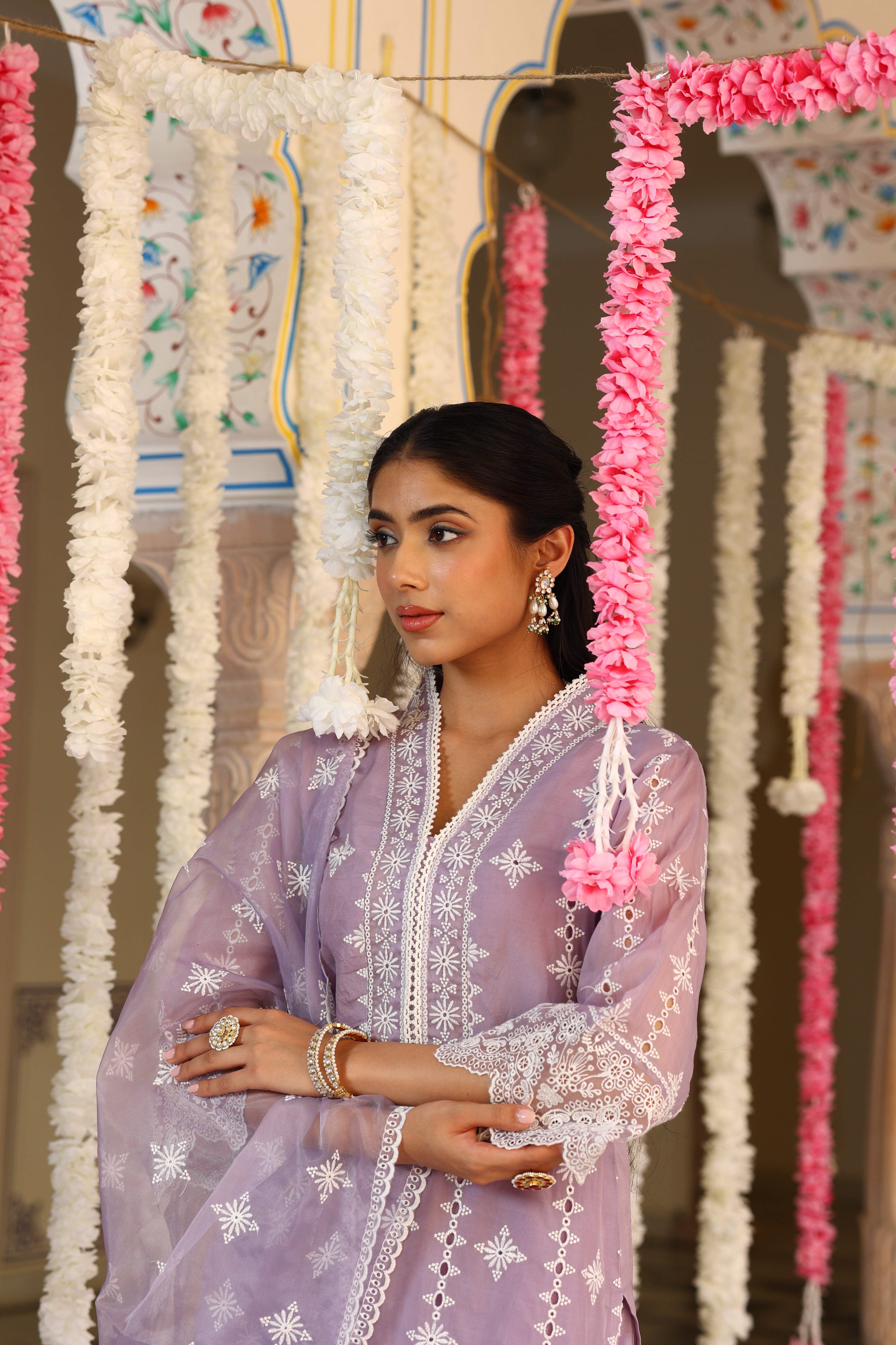 Lilac Chikankari Organza Silk Kurta Set