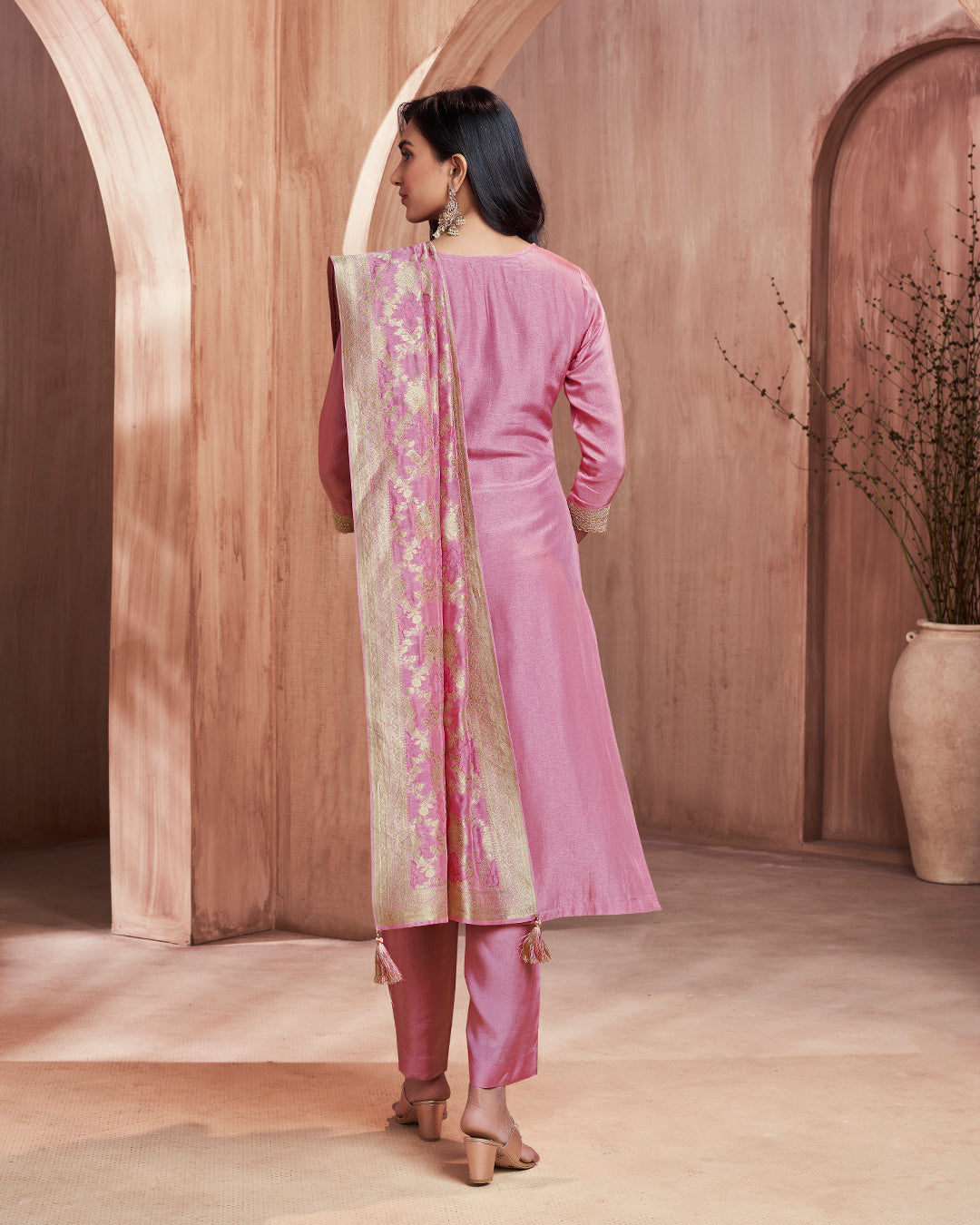 Lilac Allure Embellished Dola Silk Pant Set