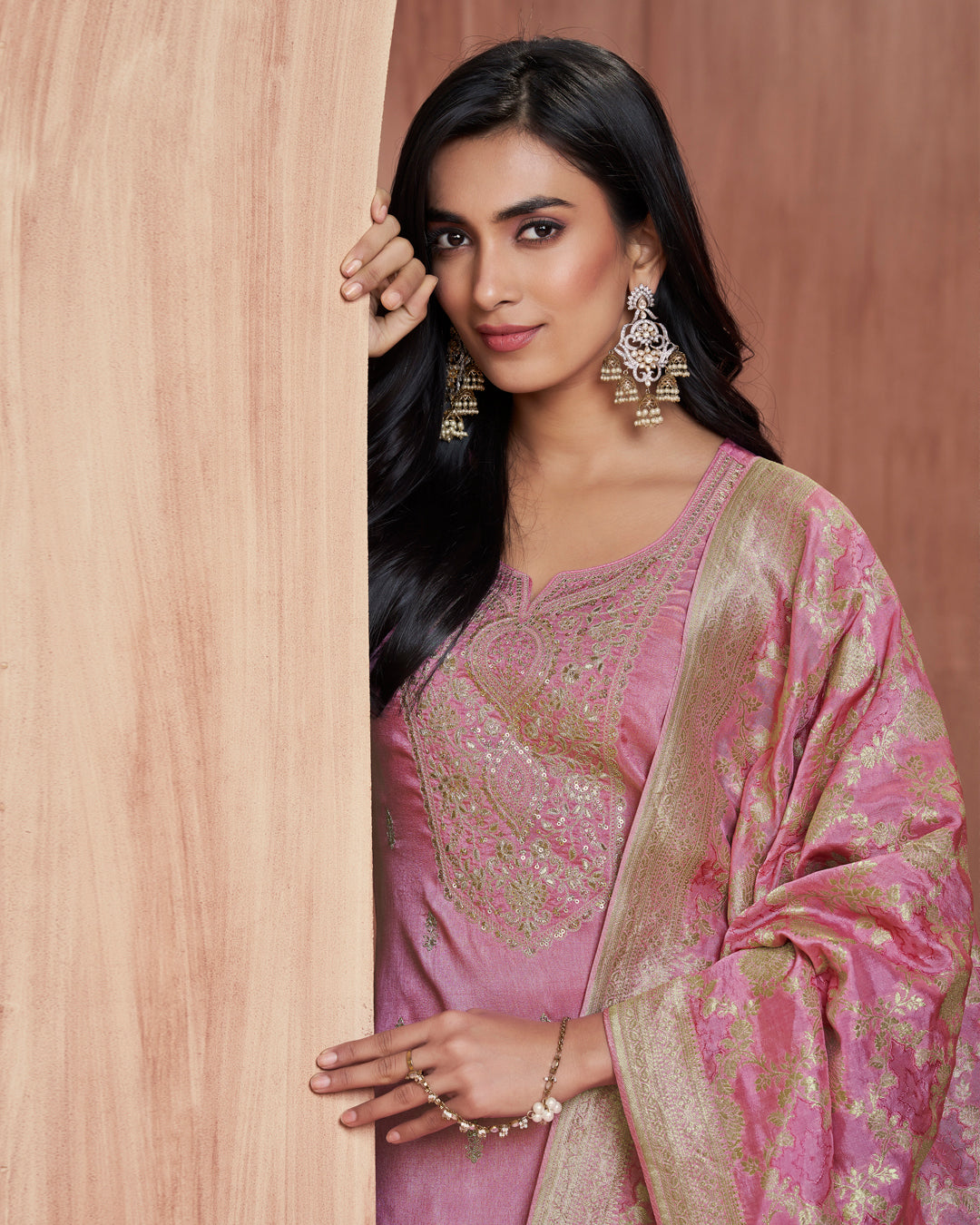 Lilac Allure Embellished Dola Silk Pant Set