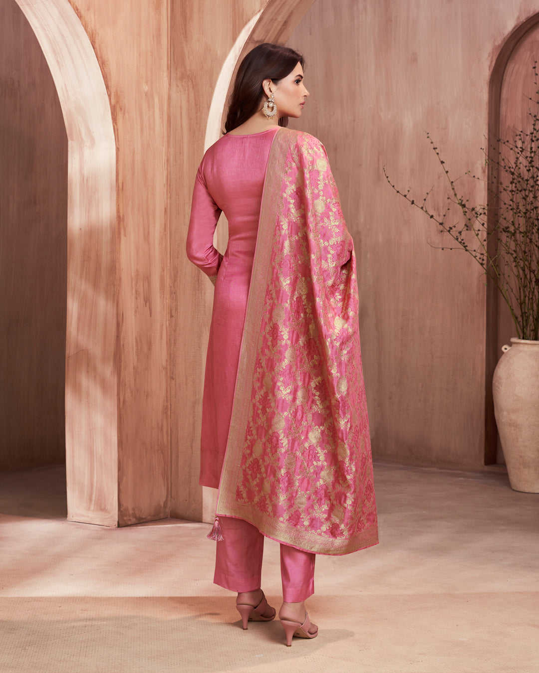 Rose Allure Embellished Dola Silk Pant Set