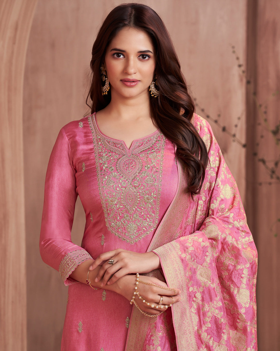 Rose Allure Embellished Dola Silk Pant Set