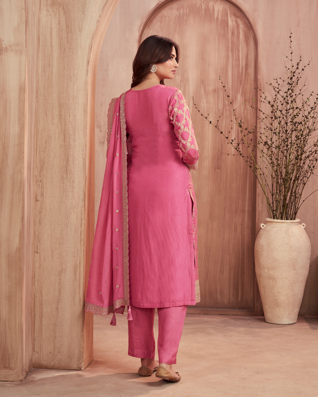 Quartz Glow Embellished Dola Silk Pant Set