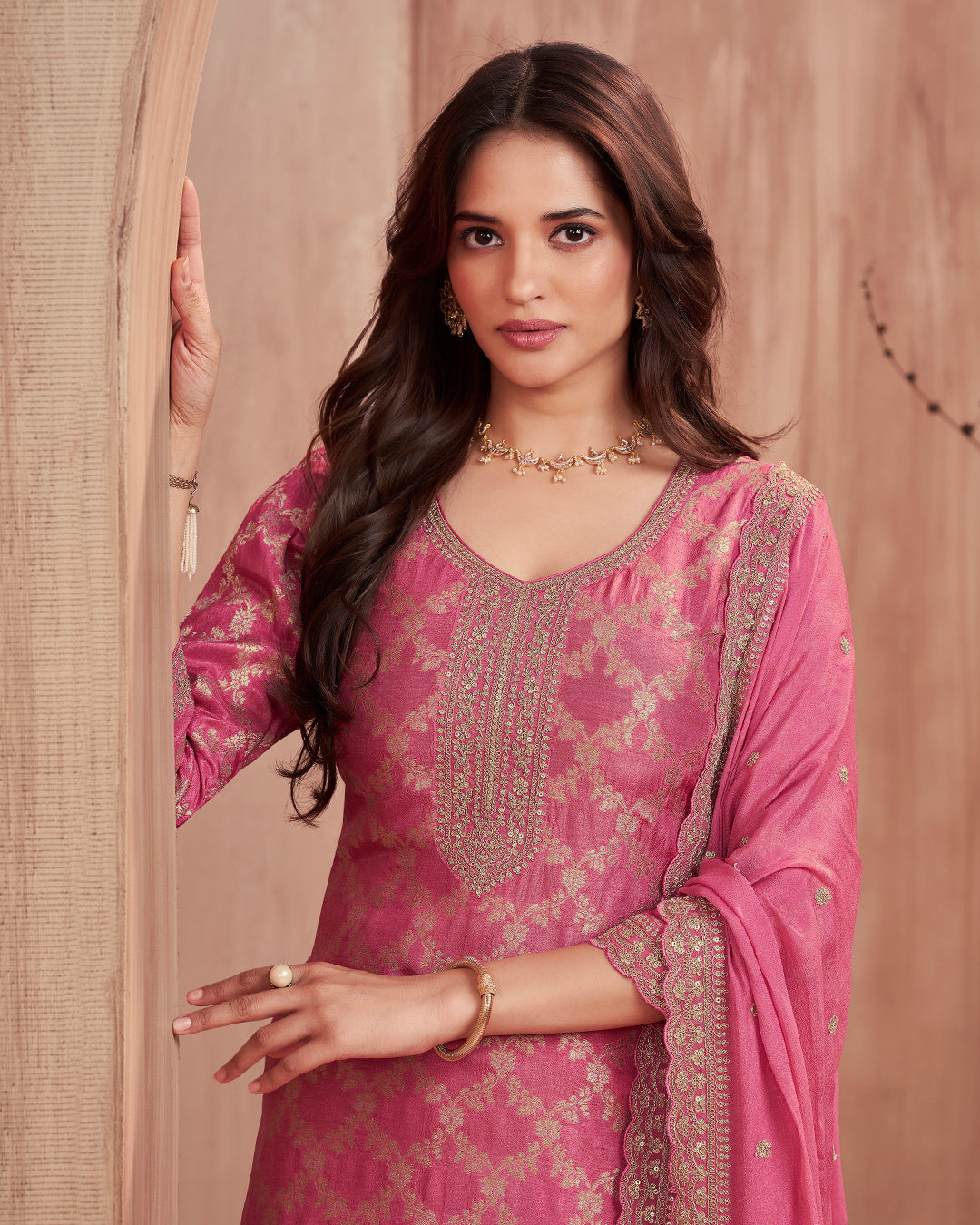 Quartz Glow Embellished Dola Silk Pant Set