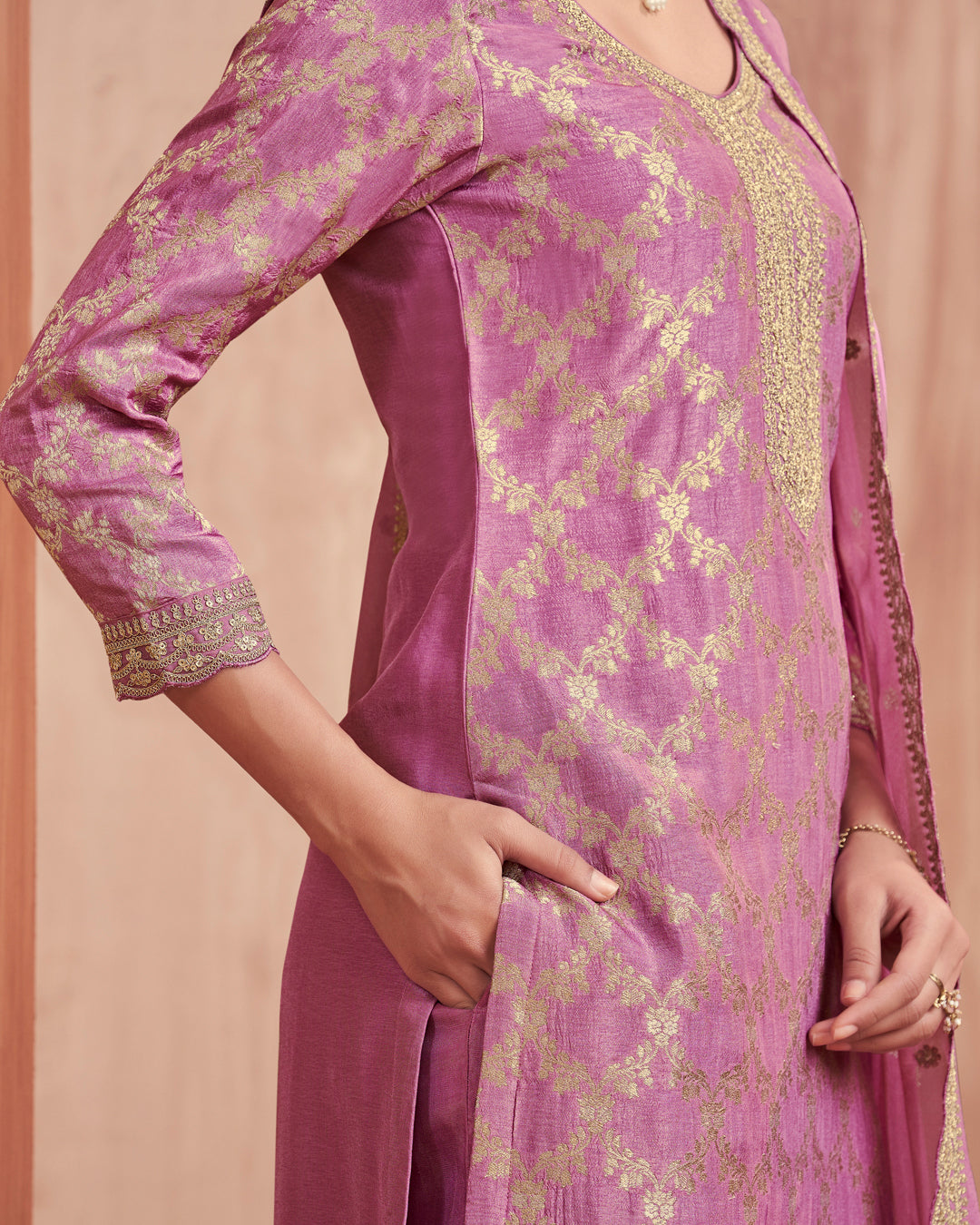 Mist Glow Embellished Dola Silk Pant Set