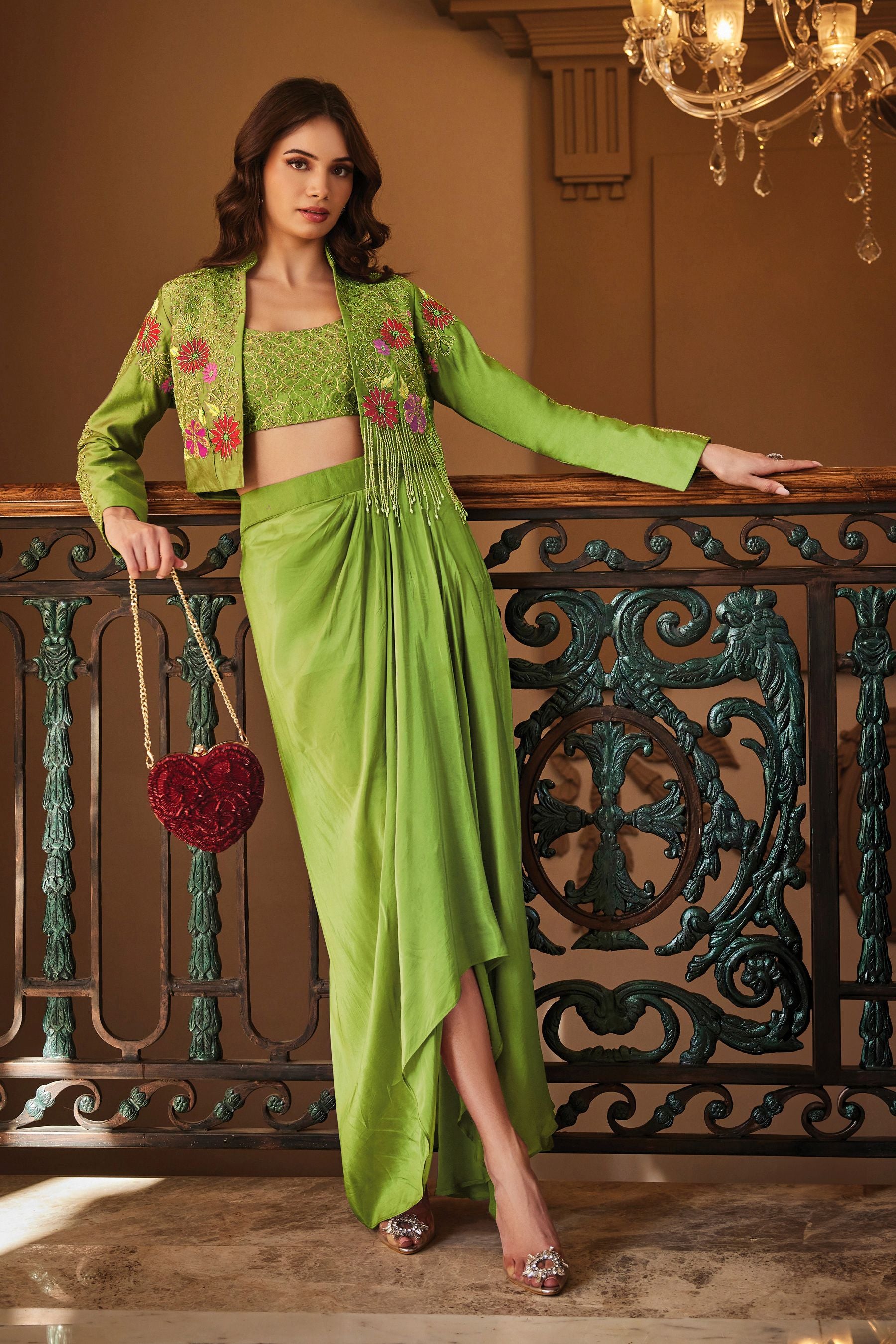 Spring Green Jacket Skirt Set
