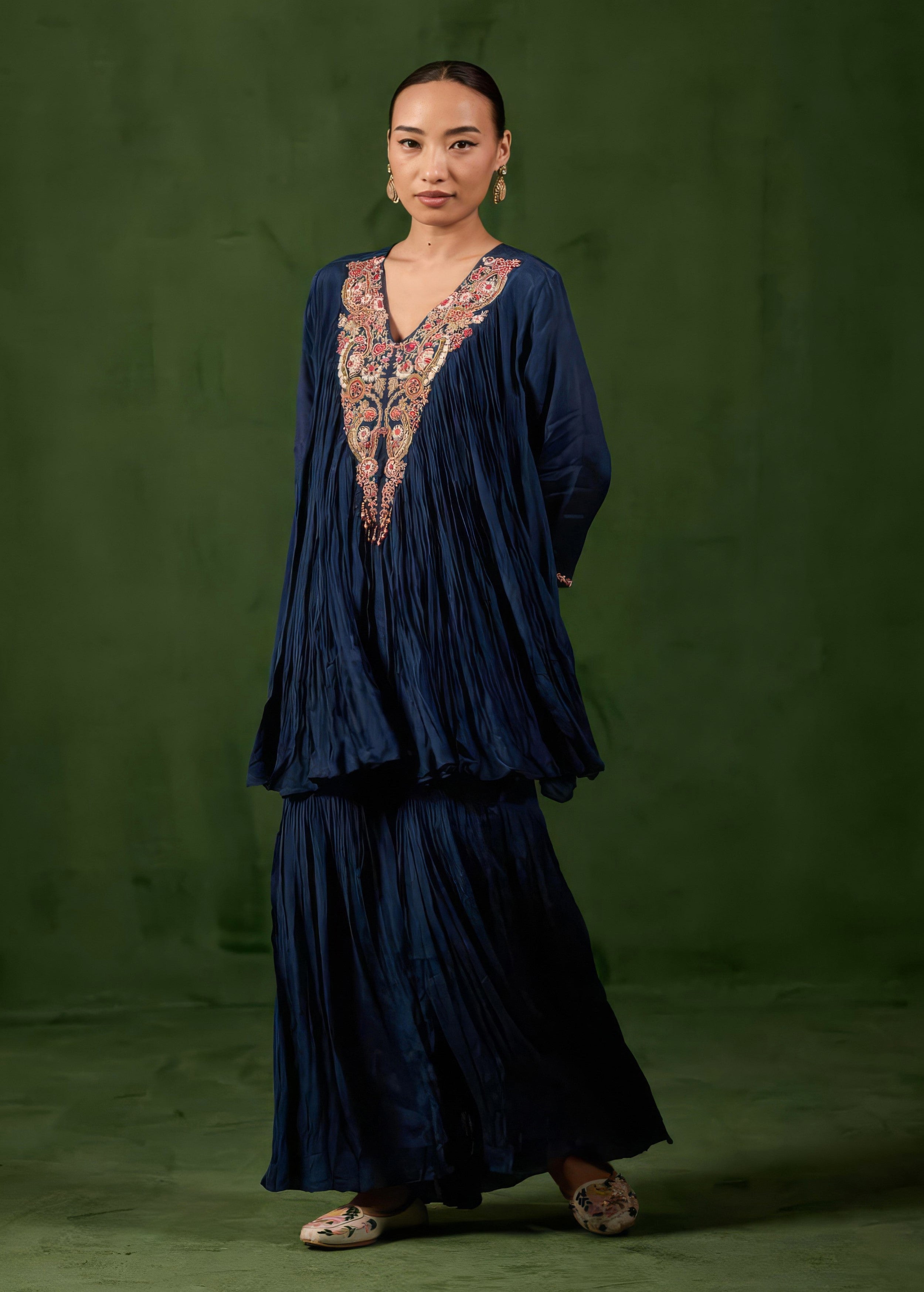 Magestic Midnight Embellished Chinon Silk Sharara Set
