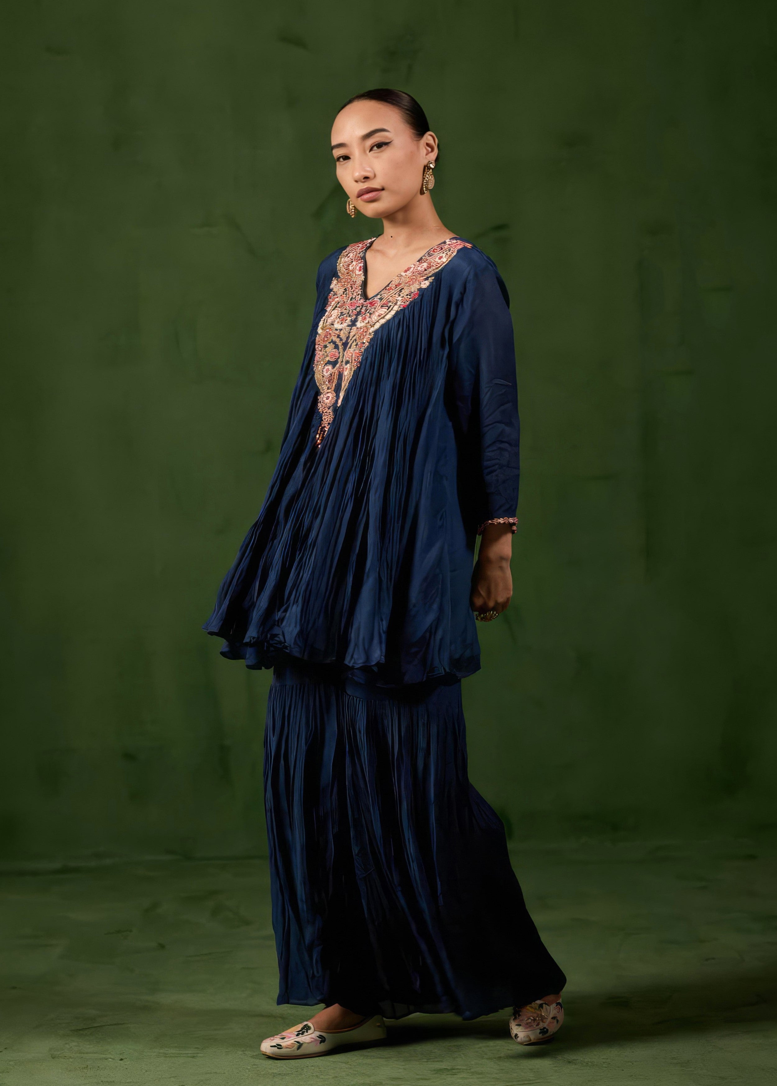 Magestic Midnight Embellished Chinon Silk Sharara Set