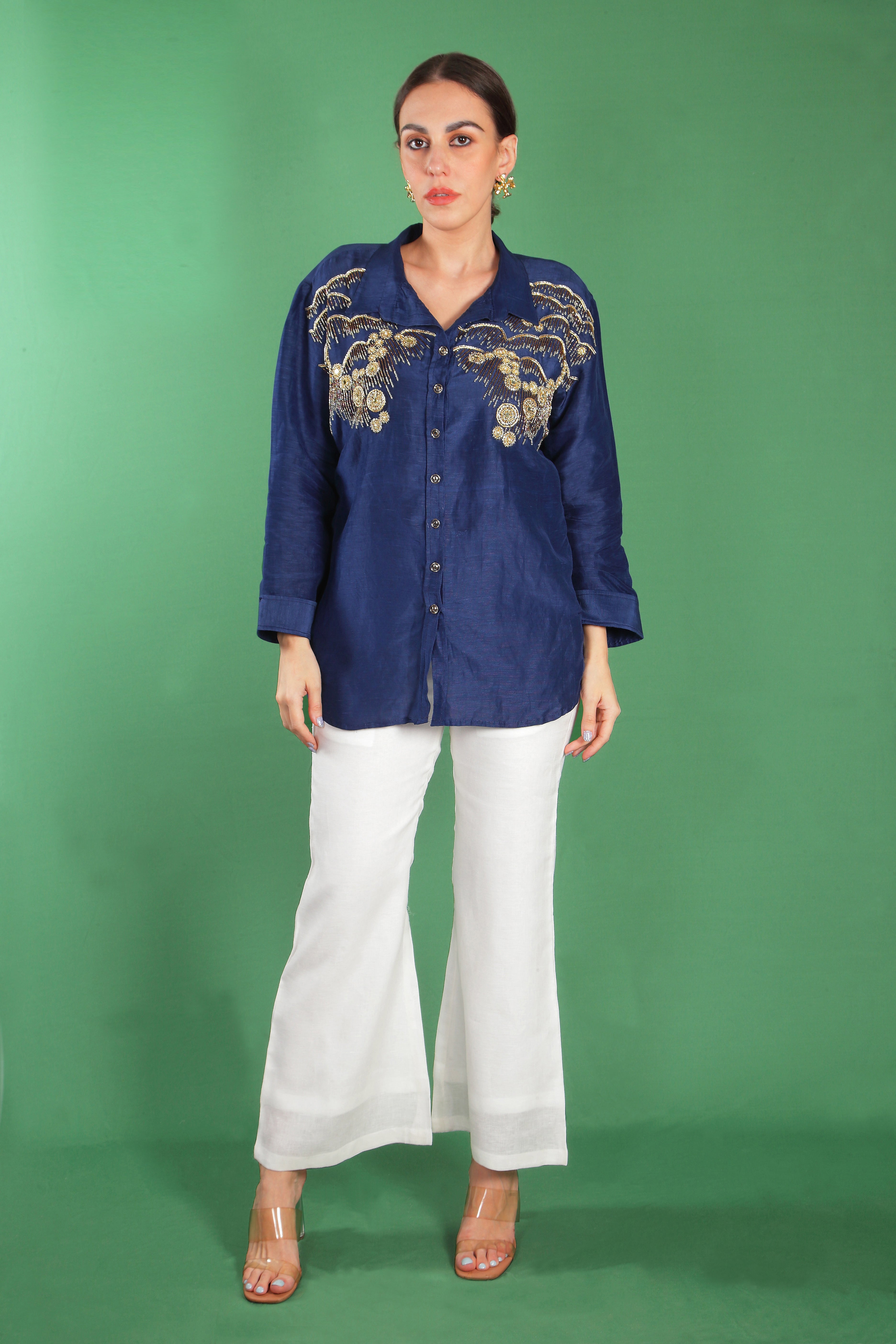 Royal Indigo Embellished Linen Co-Ord Set