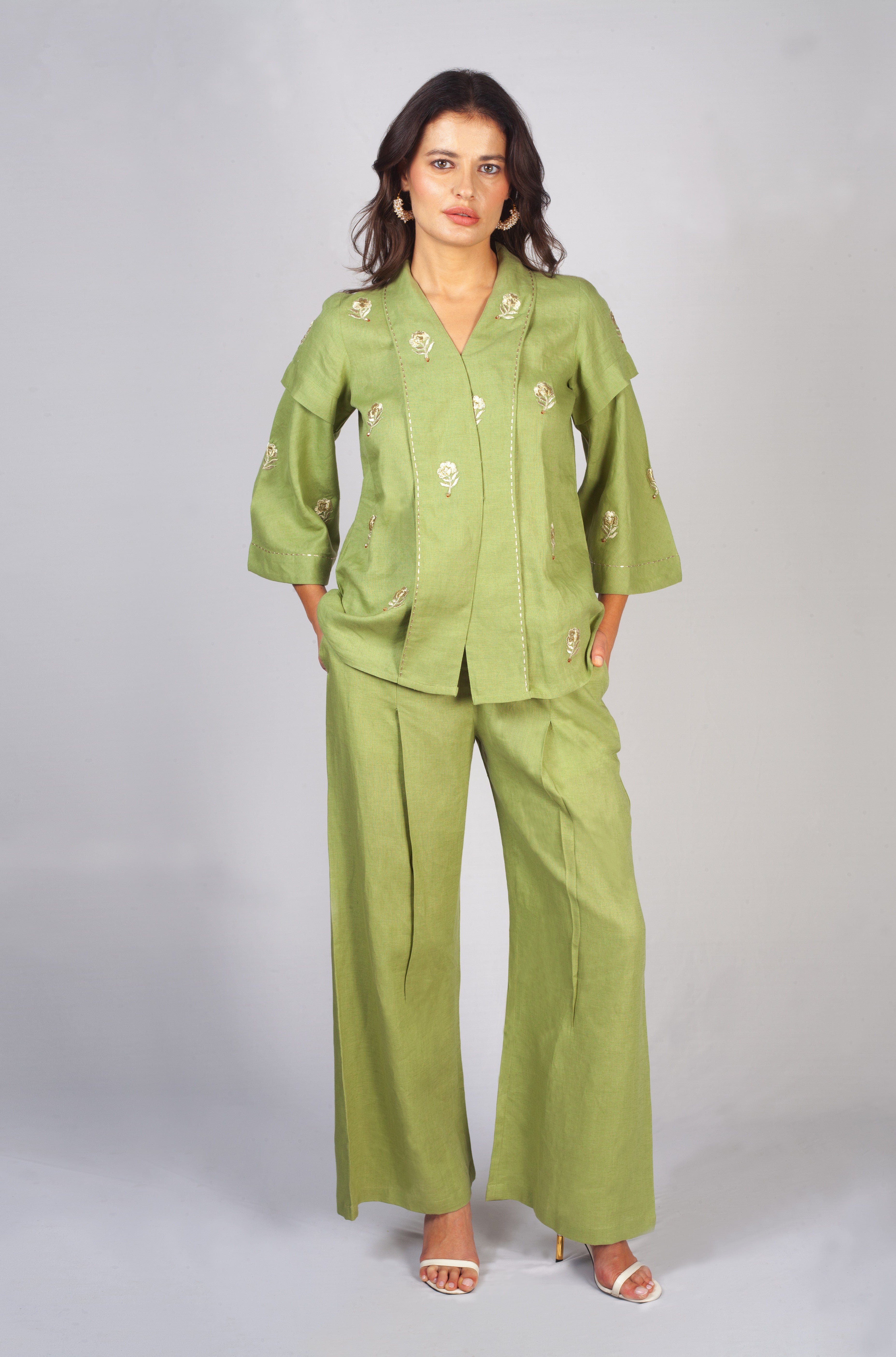 Meadow Green Embroidered Linen Co-Ord