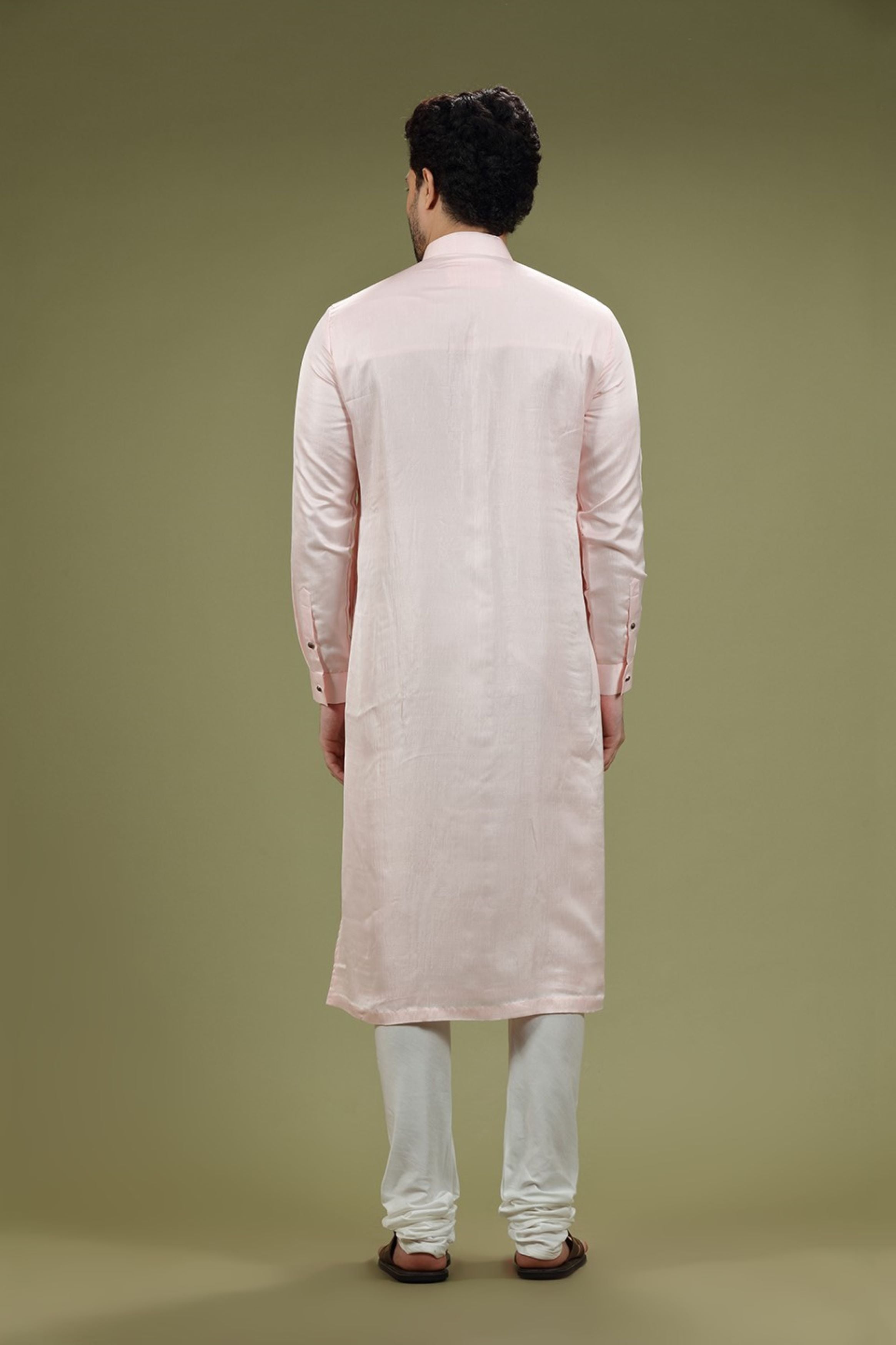 Bright Pink Solid Linen Kurta Set Designed by Kora (Nilesh Mitesh)