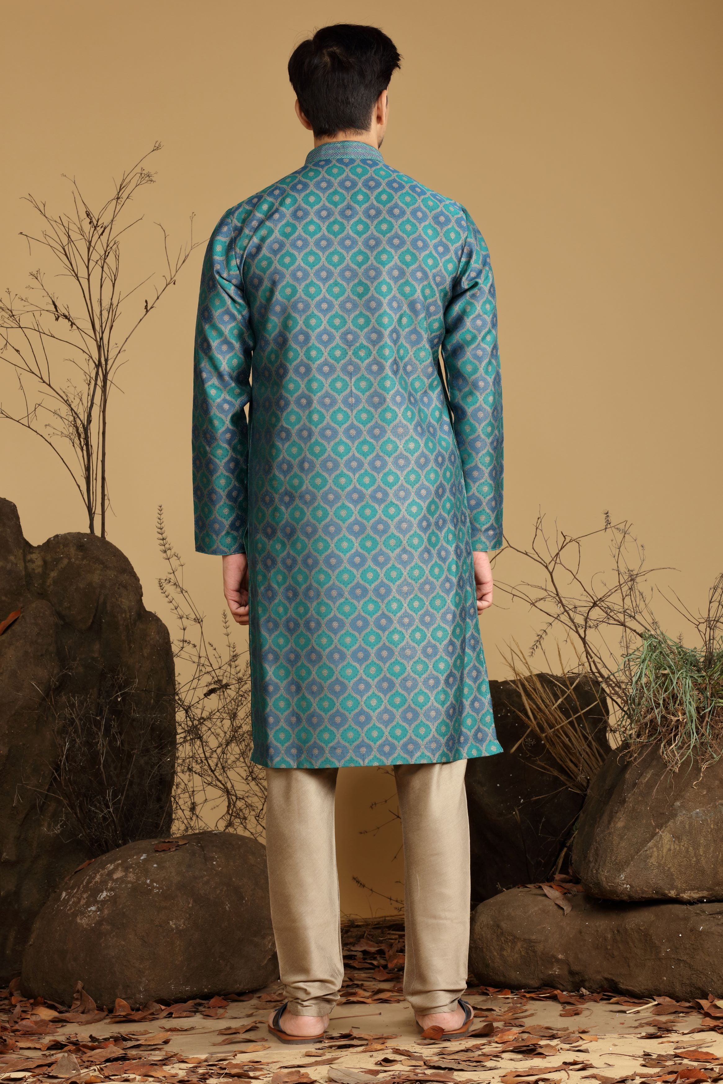 Green Printed Silk Kurta Set  Designed by Kora (Nilesh Mitesh)