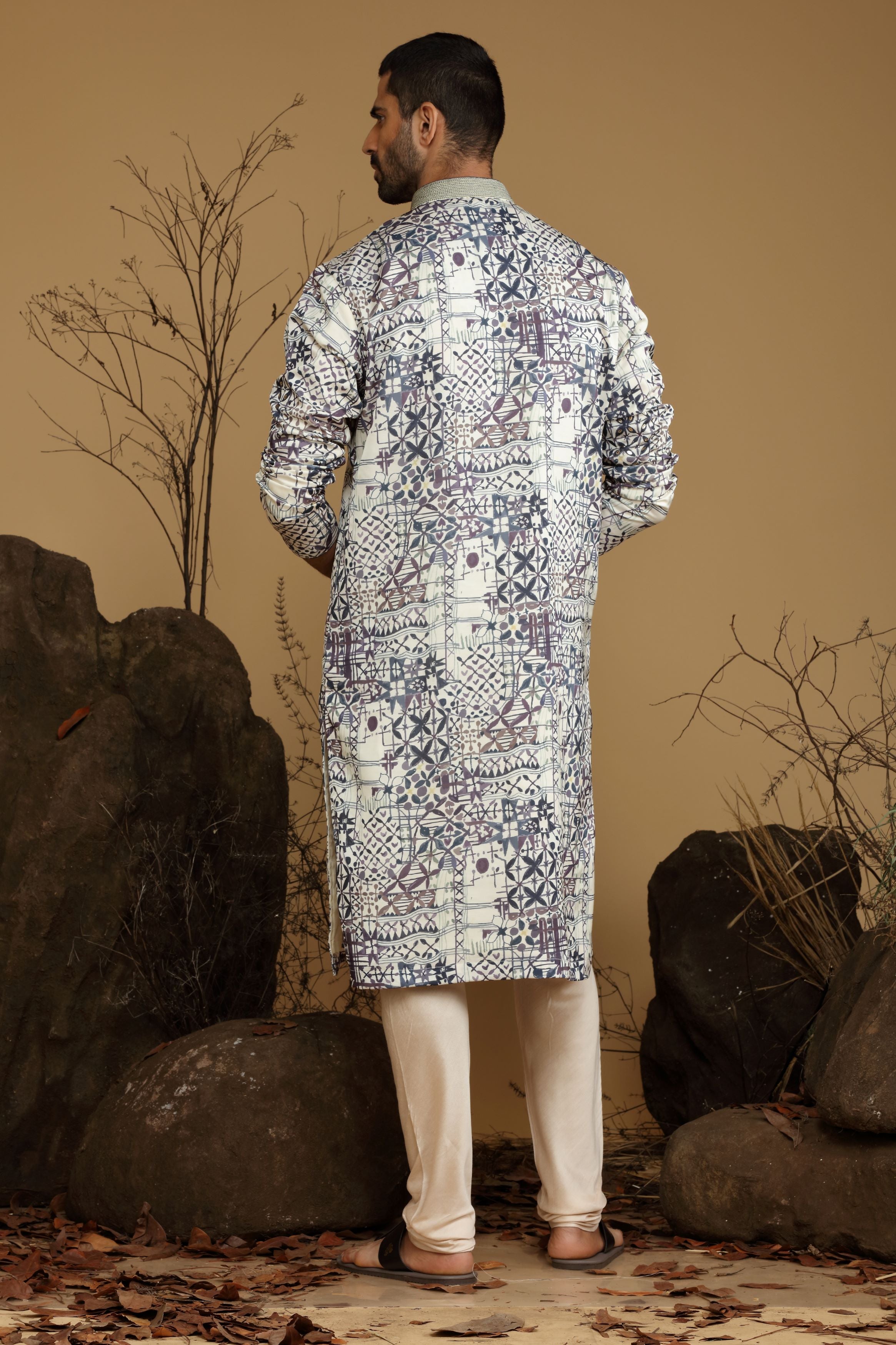 Purple Printed Silk Kurta Set  Designed by Kora (Nilesh Mitesh)