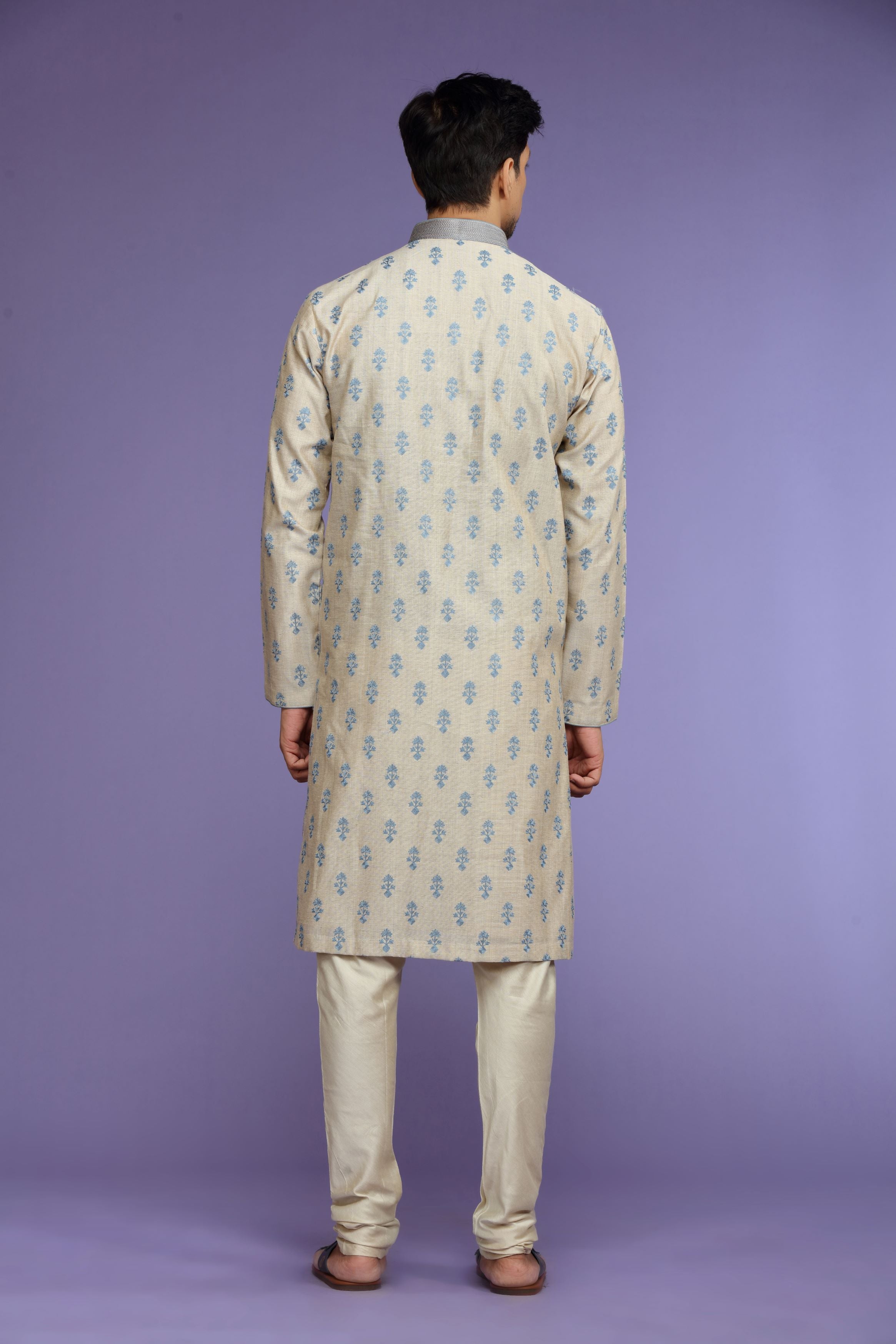 Beige Printed Silk Kurta Set  Designed by Kora (Nilesh Mitesh)