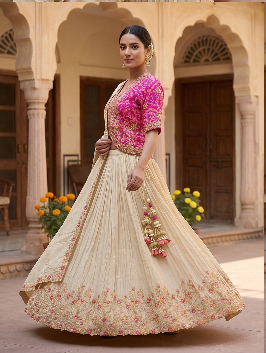 Fuchsia & Ivory Fusion Lehenga Set