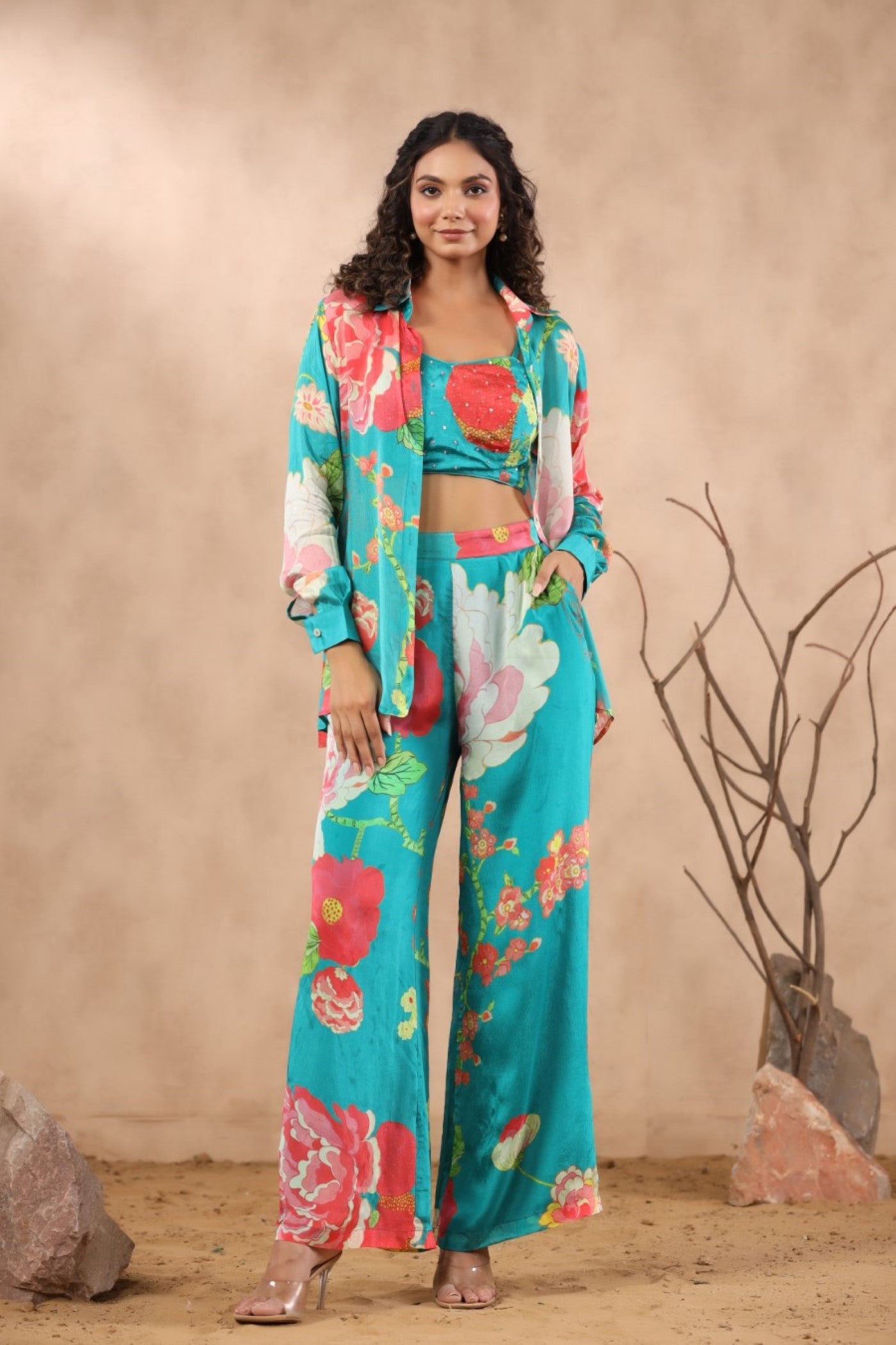 Blue Turquoise Floral Printed Co-Ord Set