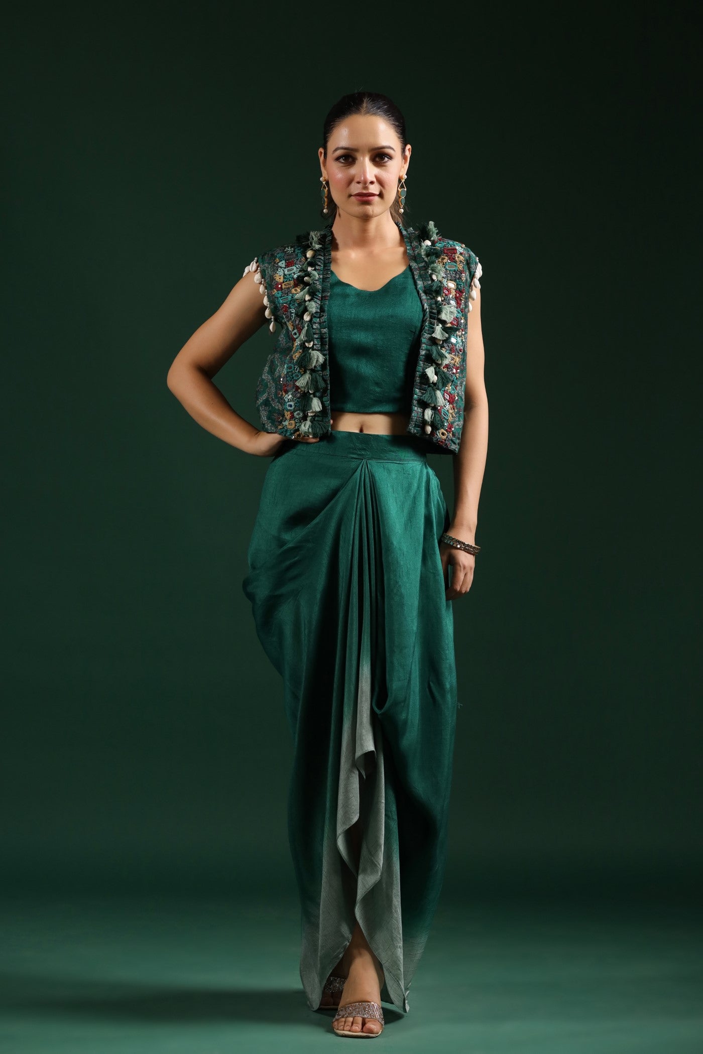Emerald Green Ombre Dyed Cape Dress