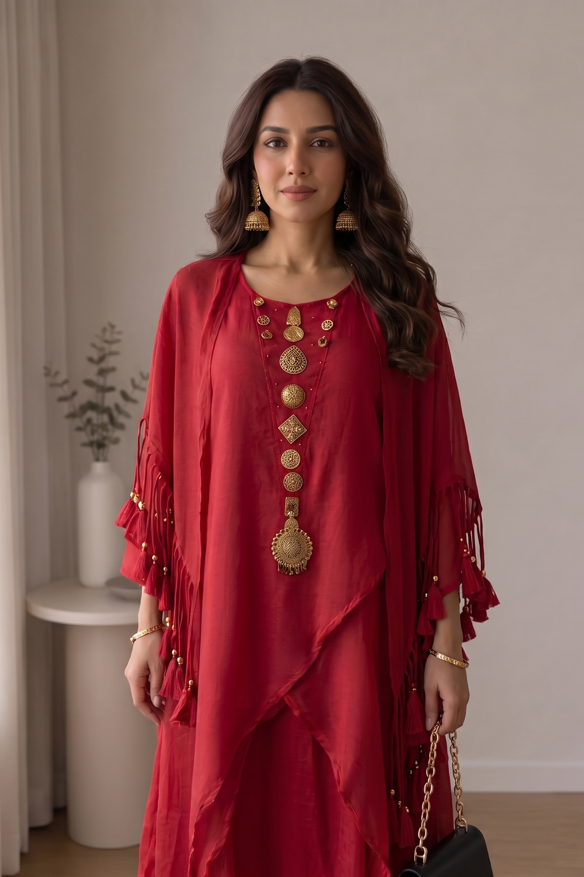 Red Embellished Mul Cotton Dress