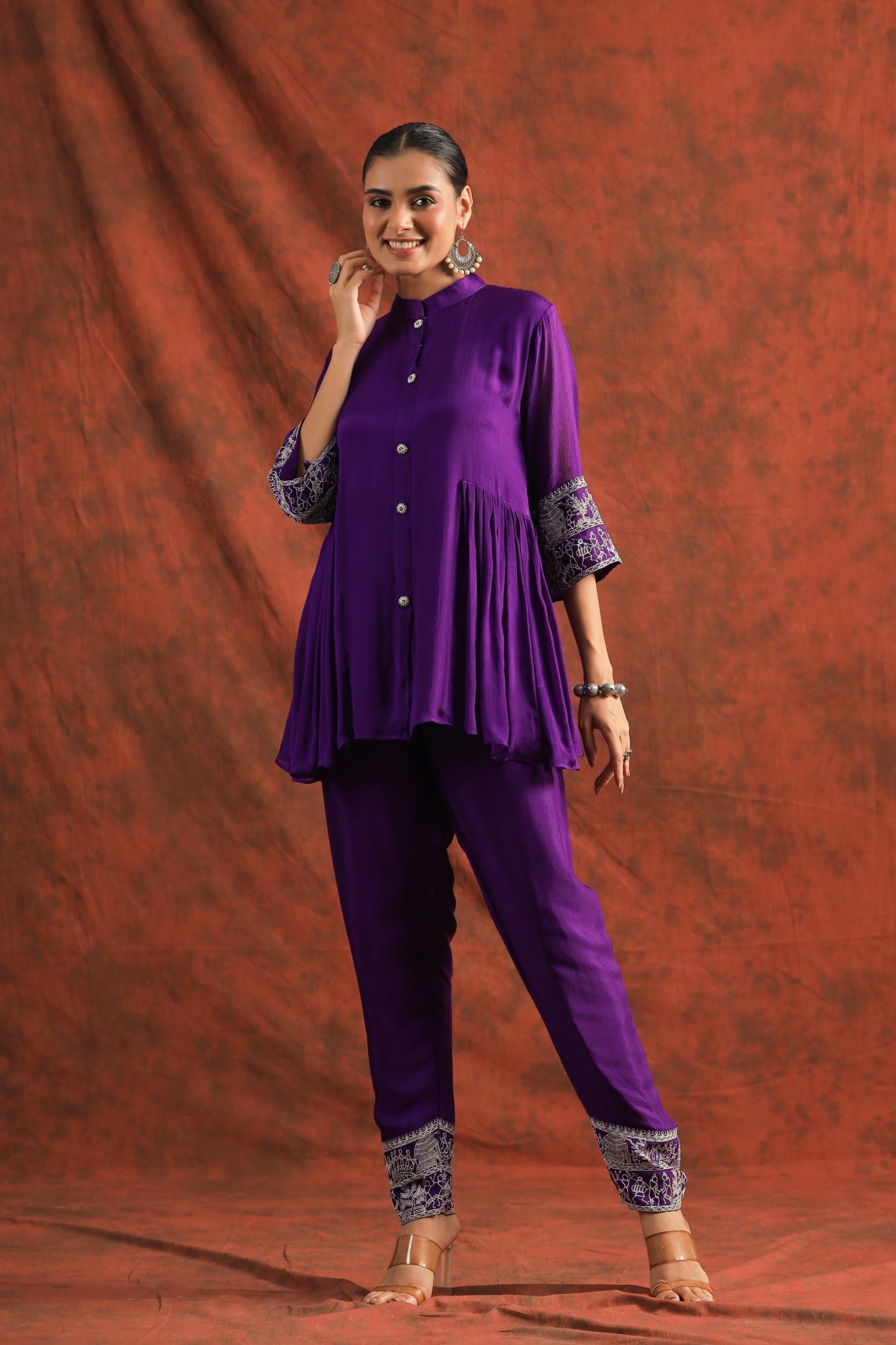 Purple Embroidered Chiffon Silk Co-ord Set