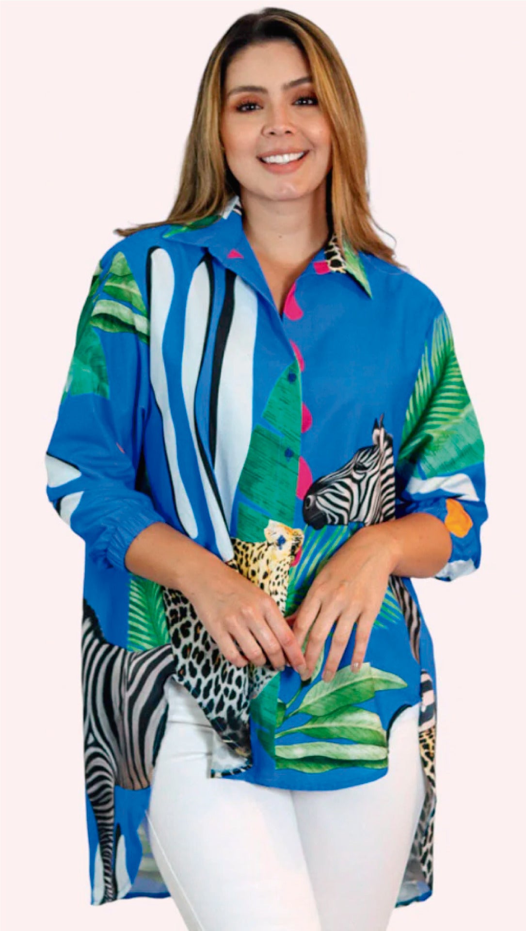 Safari Blue Digital Printed Soft Satin Silk Shirt