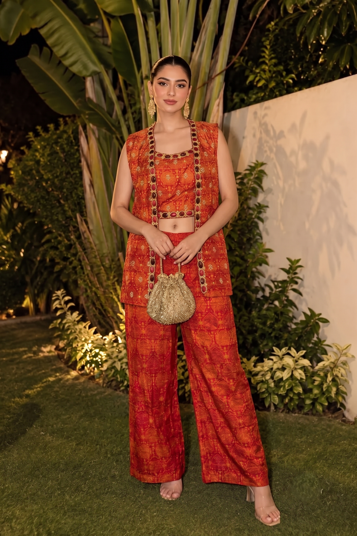 Orange & Marigold Embellished Crepe Silk Co-Ord Set