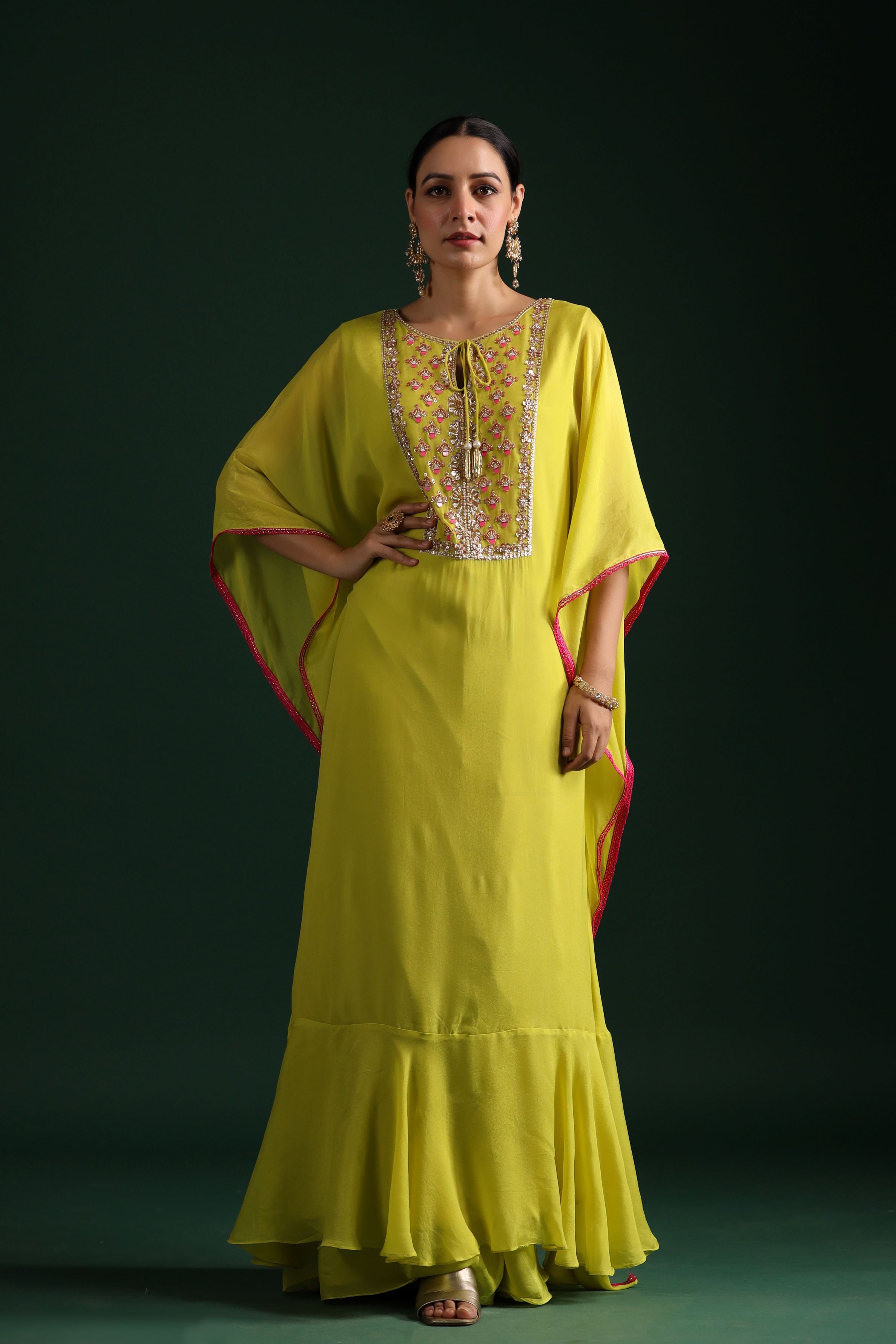 Pleated Kaftan Dress - Yellow - Ladies | H&M US