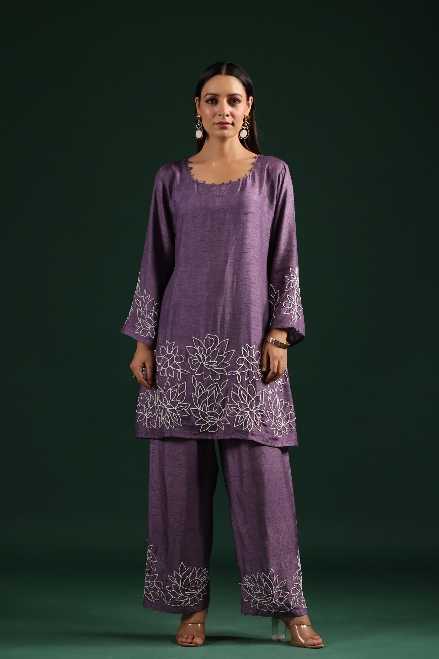 Purple Raw Silk Embellished Co-ord Set