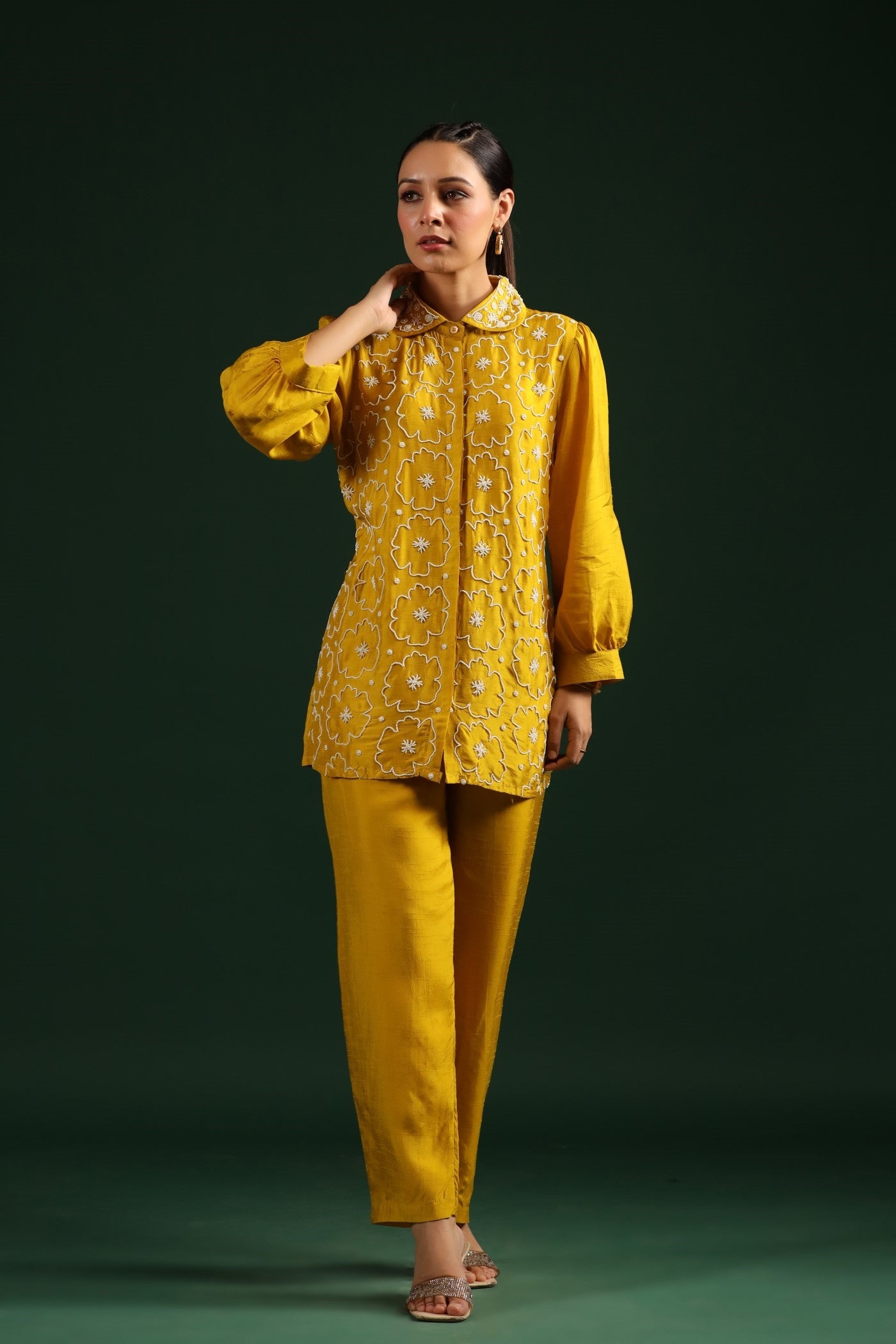 Festive Yellow Beads Embroidred Co-ord Set
